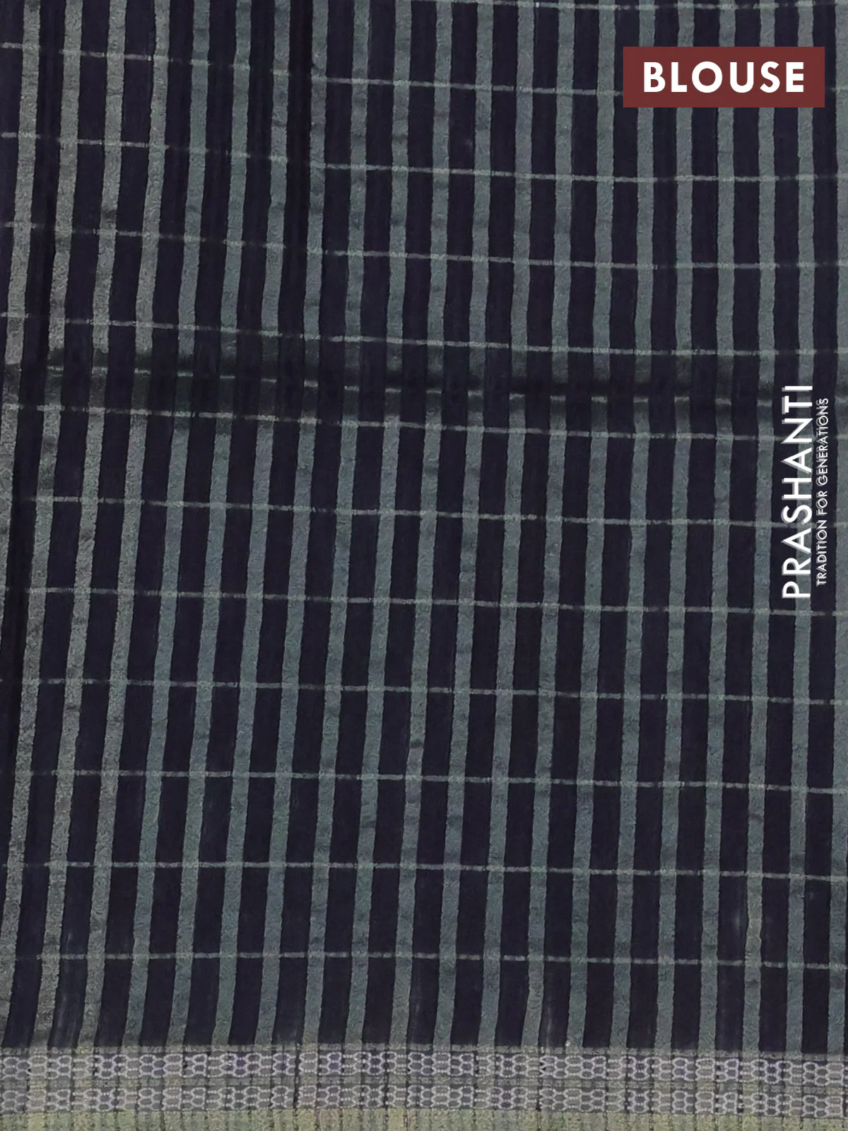 Semi tussar saree maroon and black with allover zari checks & digital prints and zari woven border - Image 3