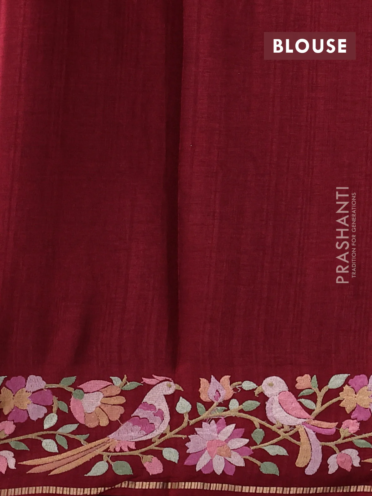 Semi tussar saree maroon with allover zari checked pattern and embroidery border - Image 3