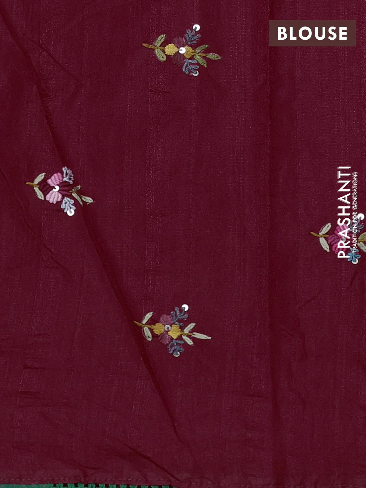 Semi tussar saree maroon with embroided buttas and embroidery pallu - Image 3