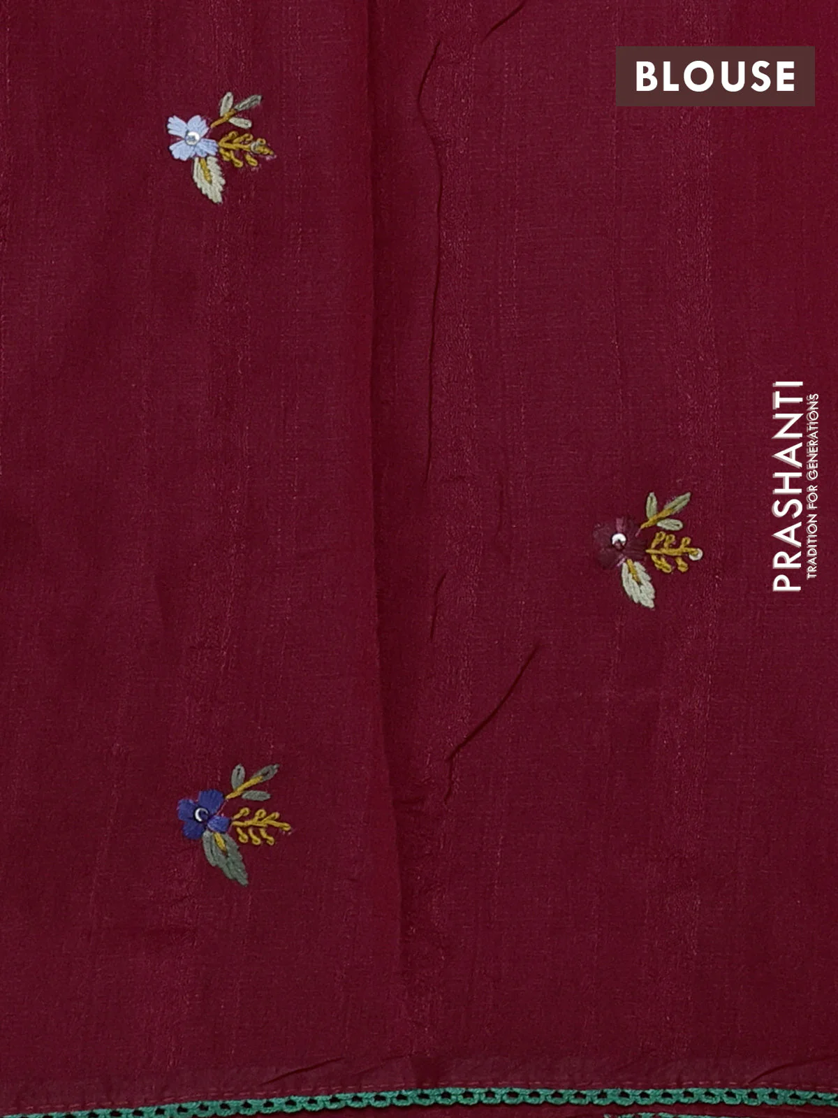Semi tussar saree maroon with embroided buttas and embroidery pallu - Image 3
