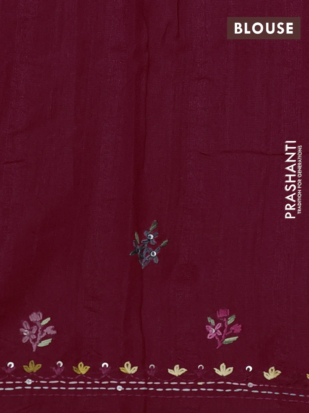Semi tussar saree maroon with embroided buttas and embroidery pallu - Image 3