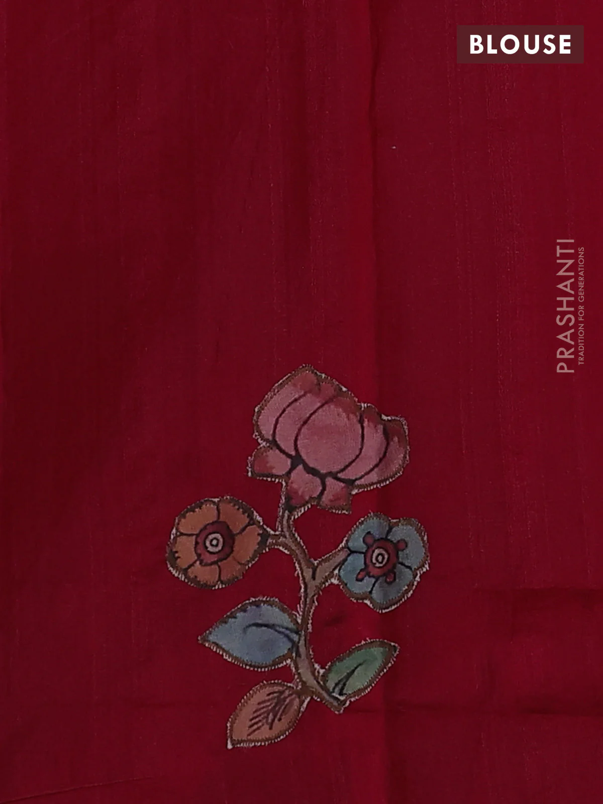Semi tussar saree maroon with kalamkari applique work - Image 3