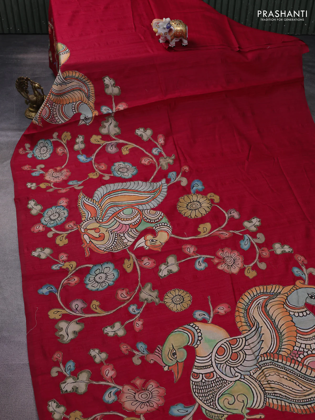 Semi tussar saree maroon with kalamkari applique work