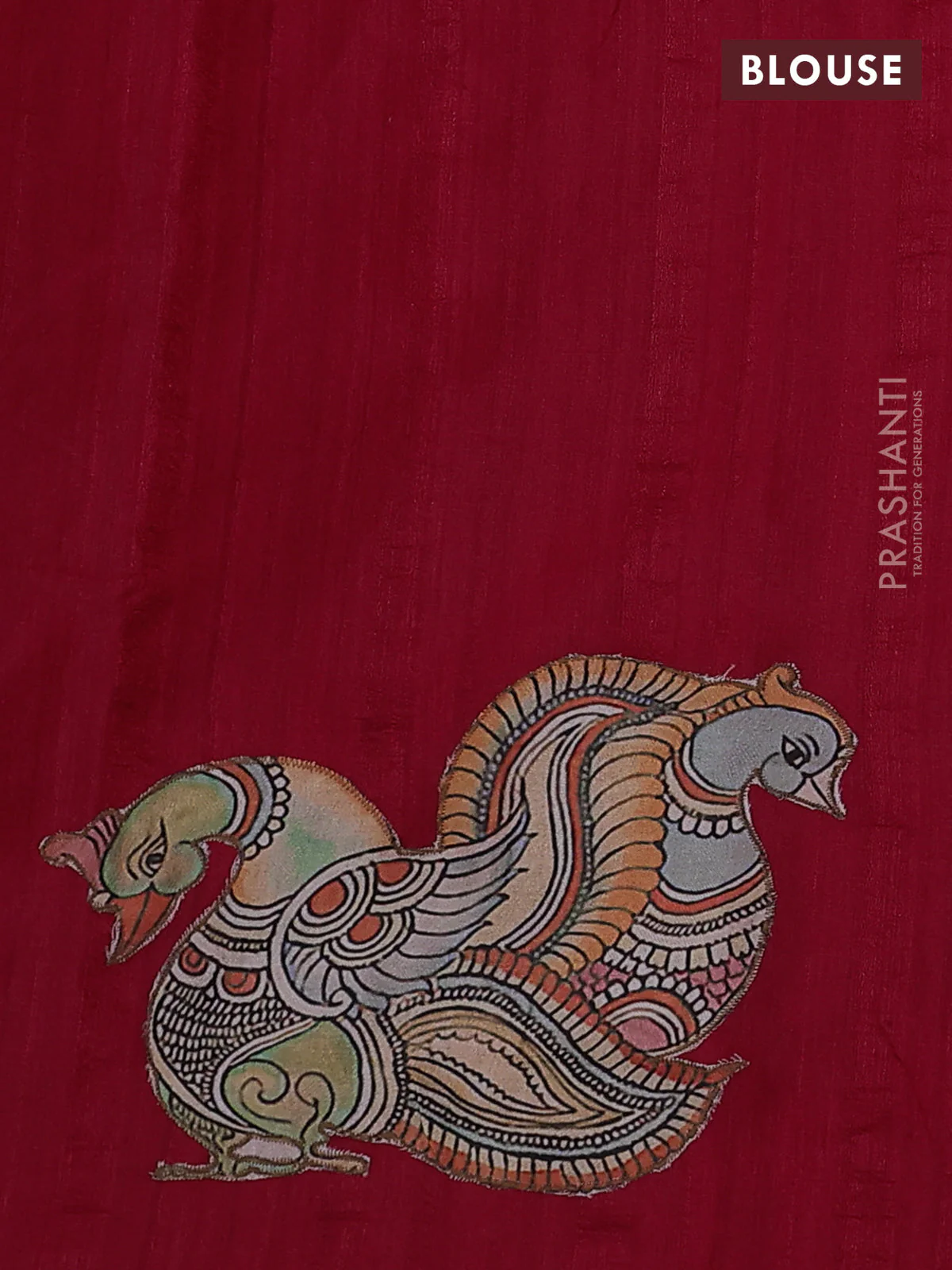 Semi tussar saree maroon with kalamkari applique work - Image 3