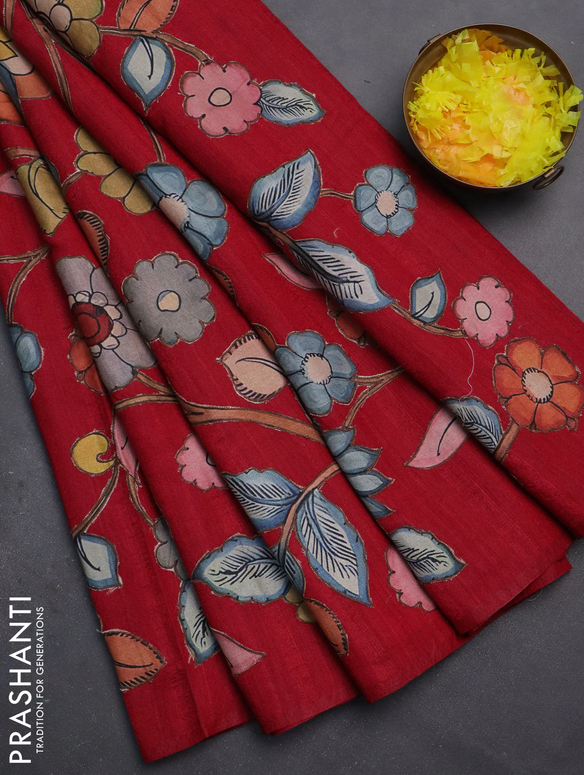 Semi tussar saree maroon with kalamkari applique work - Image 2