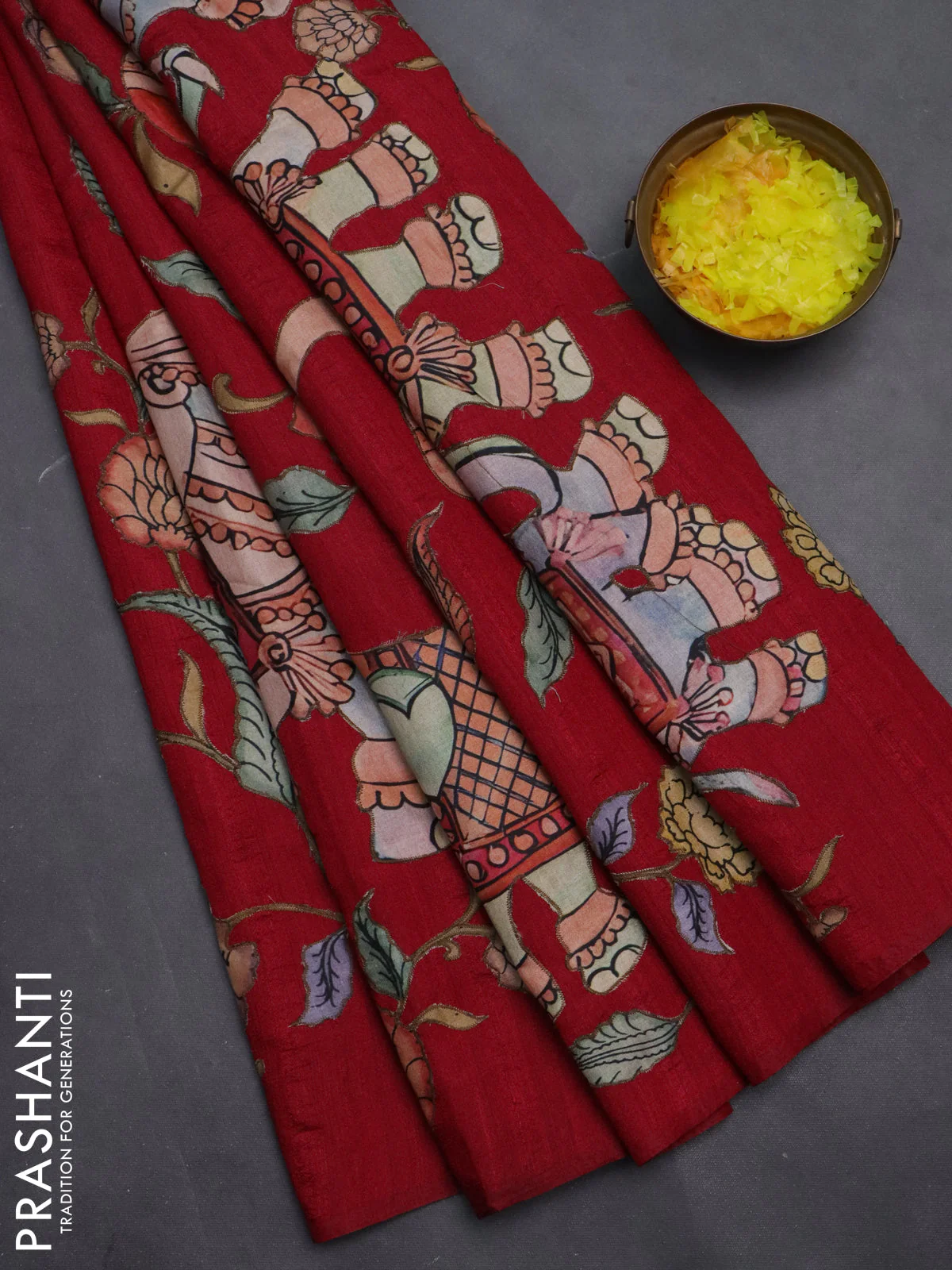 Semi tussar saree maroon with kalamkari applique work - Image 2