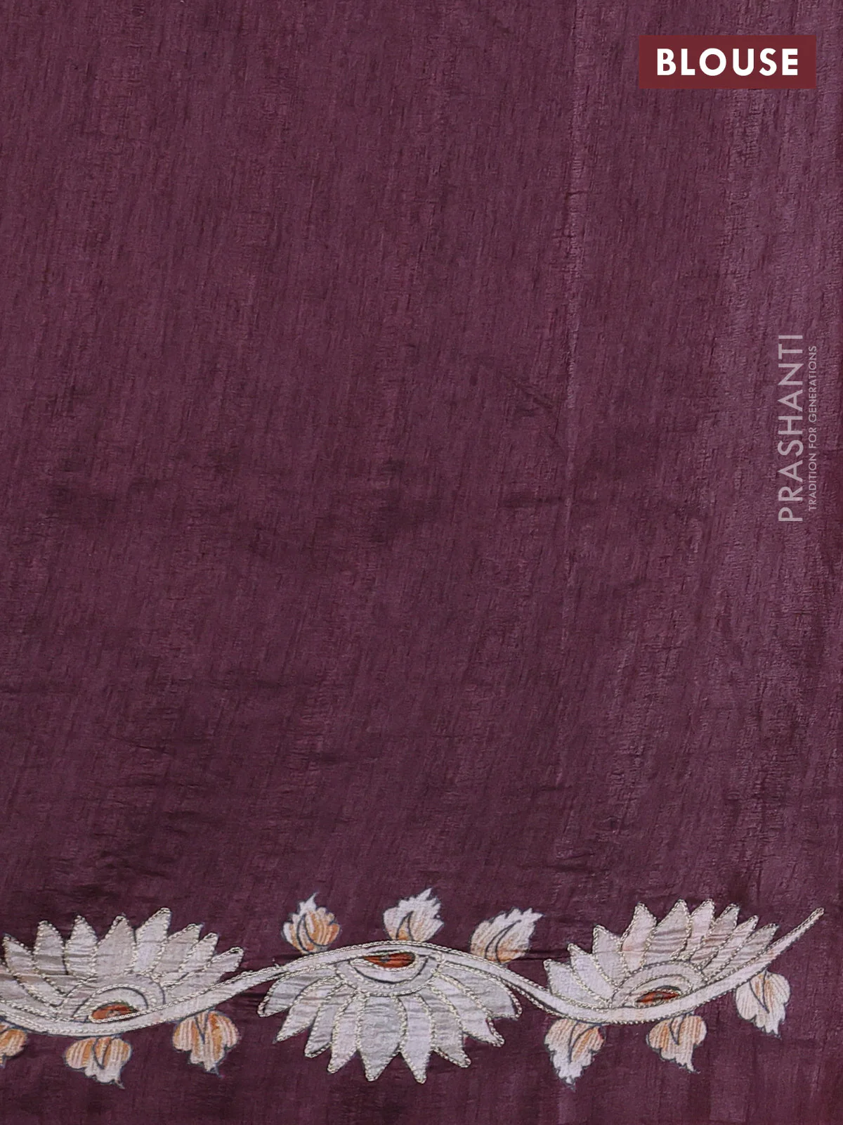 Semi tussar saree maroon with plain body and embroidered pallu - Image 3
