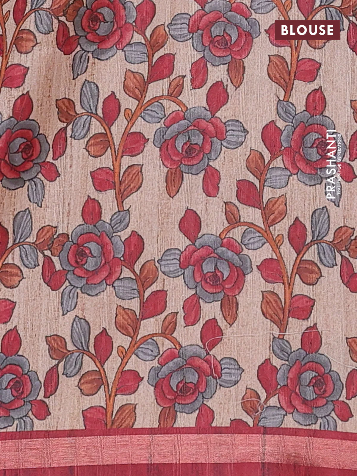 Semi tussar saree maroon with shibori prints and kalamkari prints & cut work pallu - Image 4