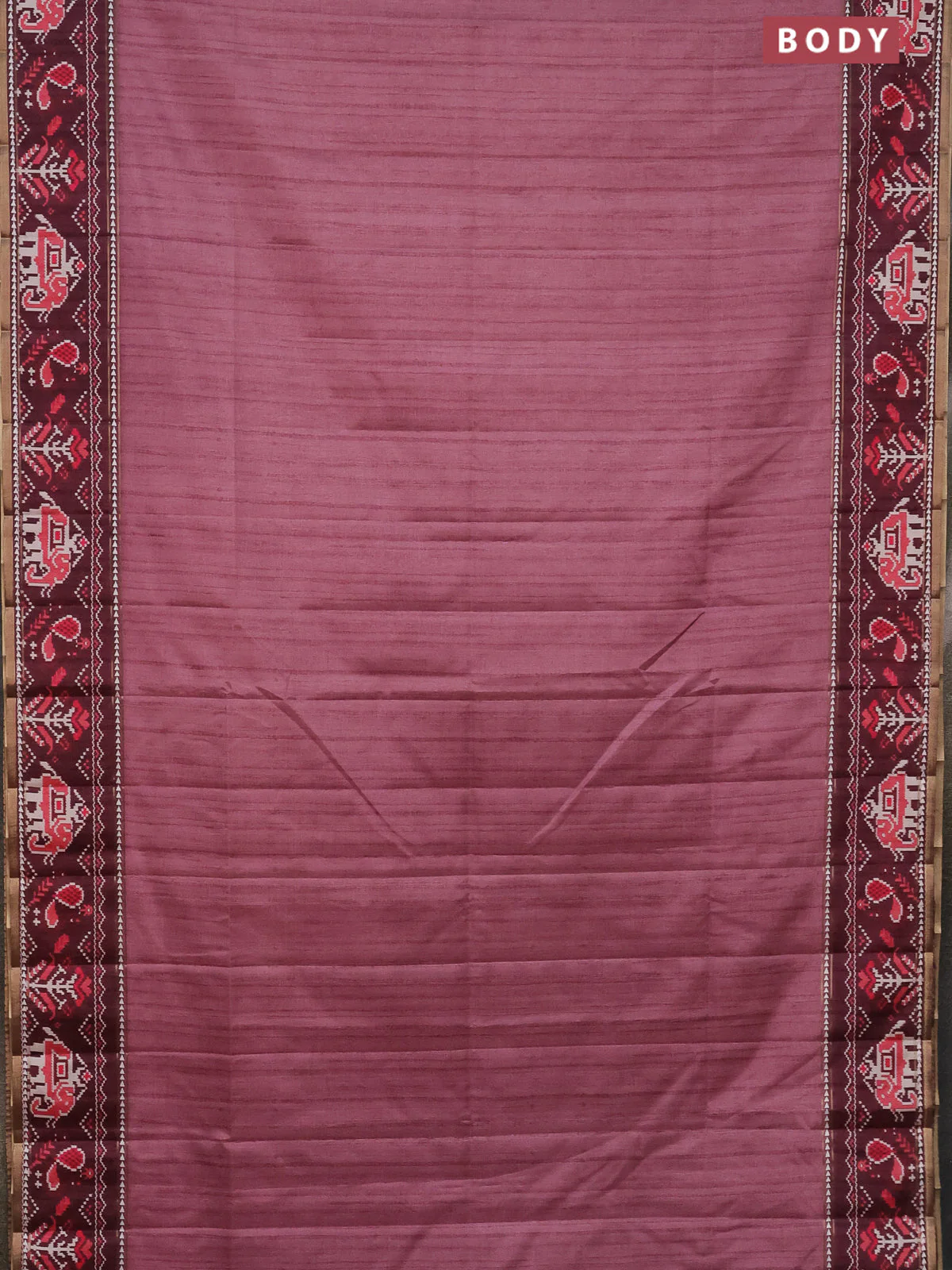 Semi tussar saree mauve pink and wine shade with plain body and patola printed border - Image 2