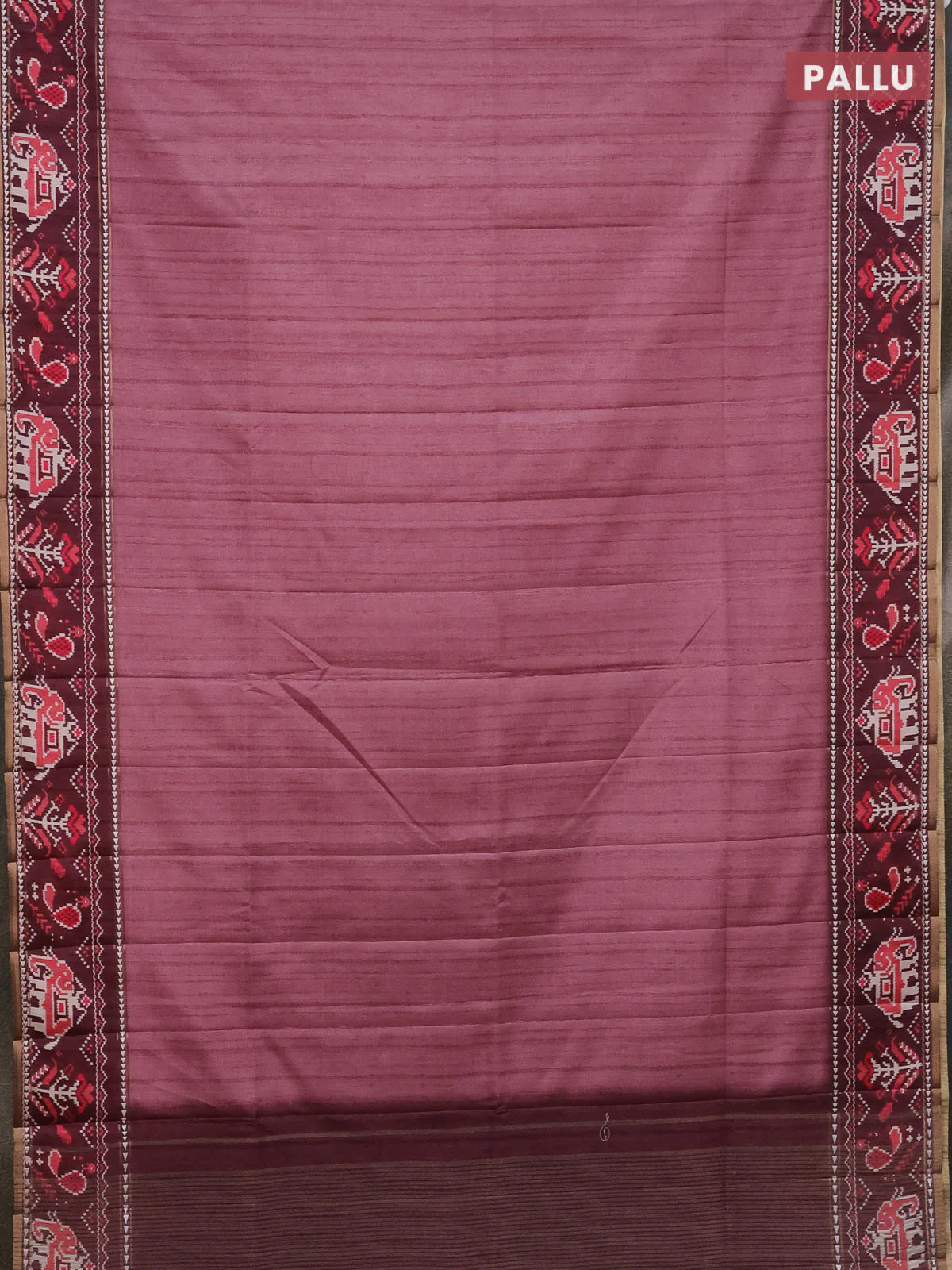Semi tussar saree mauve pink and wine shade with plain body and patola printed border - Image 3