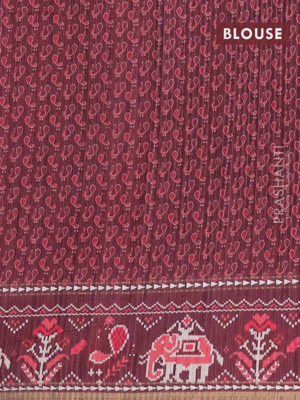 Semi tussar saree mauve pink and wine shade with plain body and patola printed border - Image 4