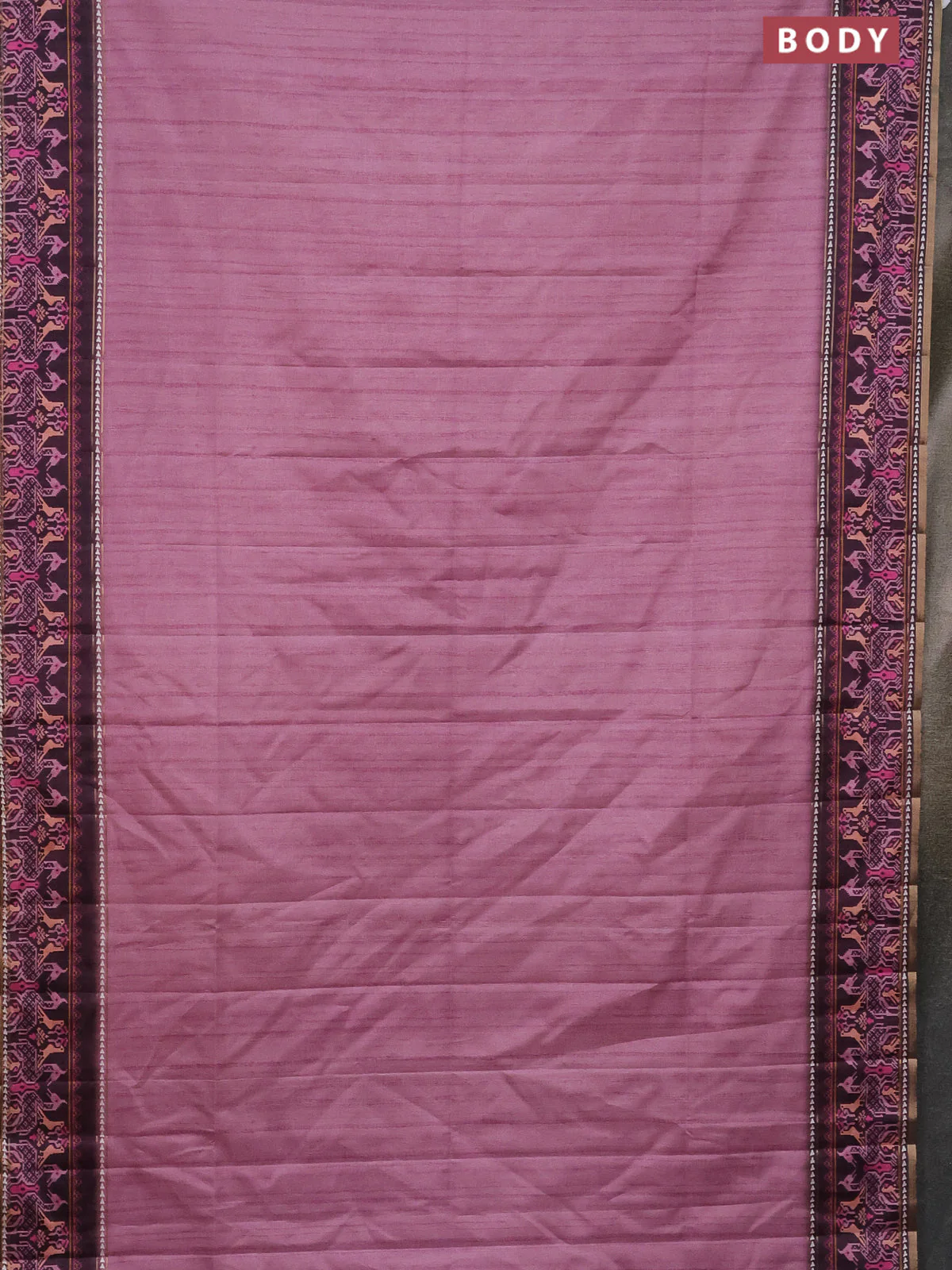 Semi tussar saree mauve pink and wine shade with plain body and patola printed border - Image 2