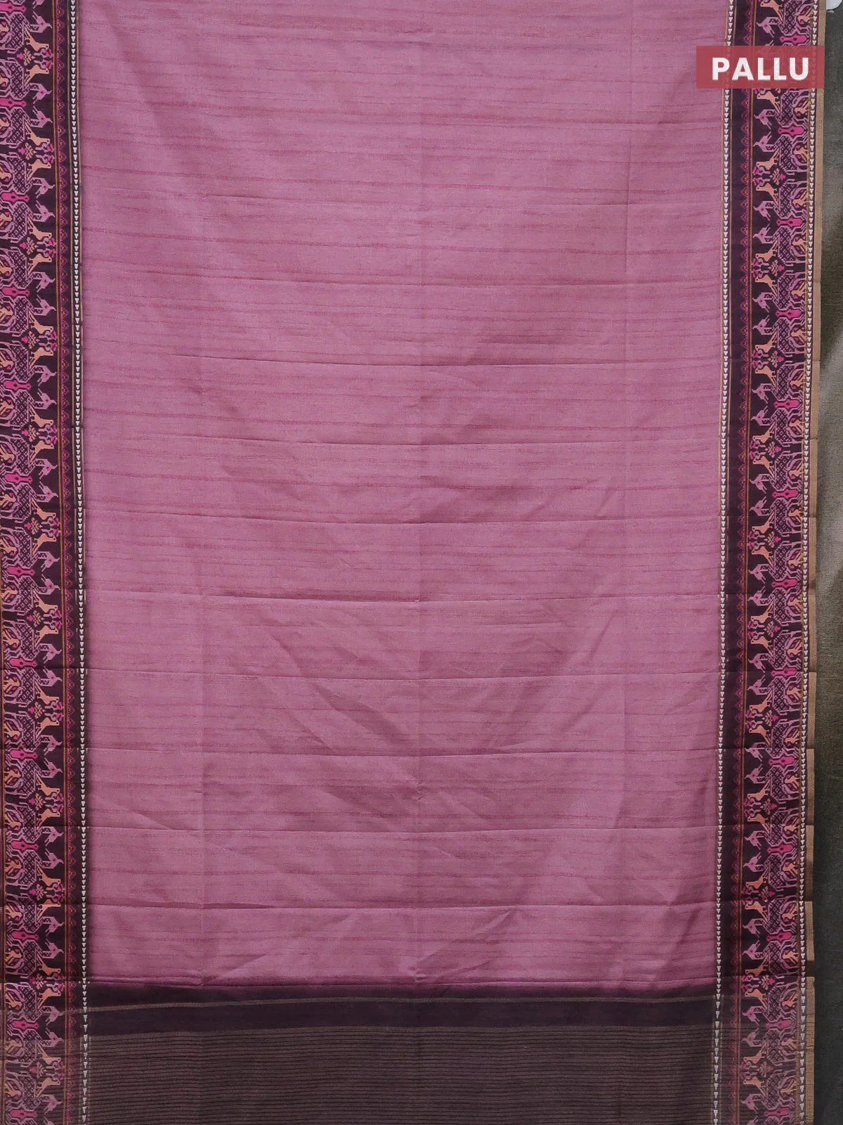 Semi tussar saree mauve pink and wine shade with plain body and patola printed border - Image 3