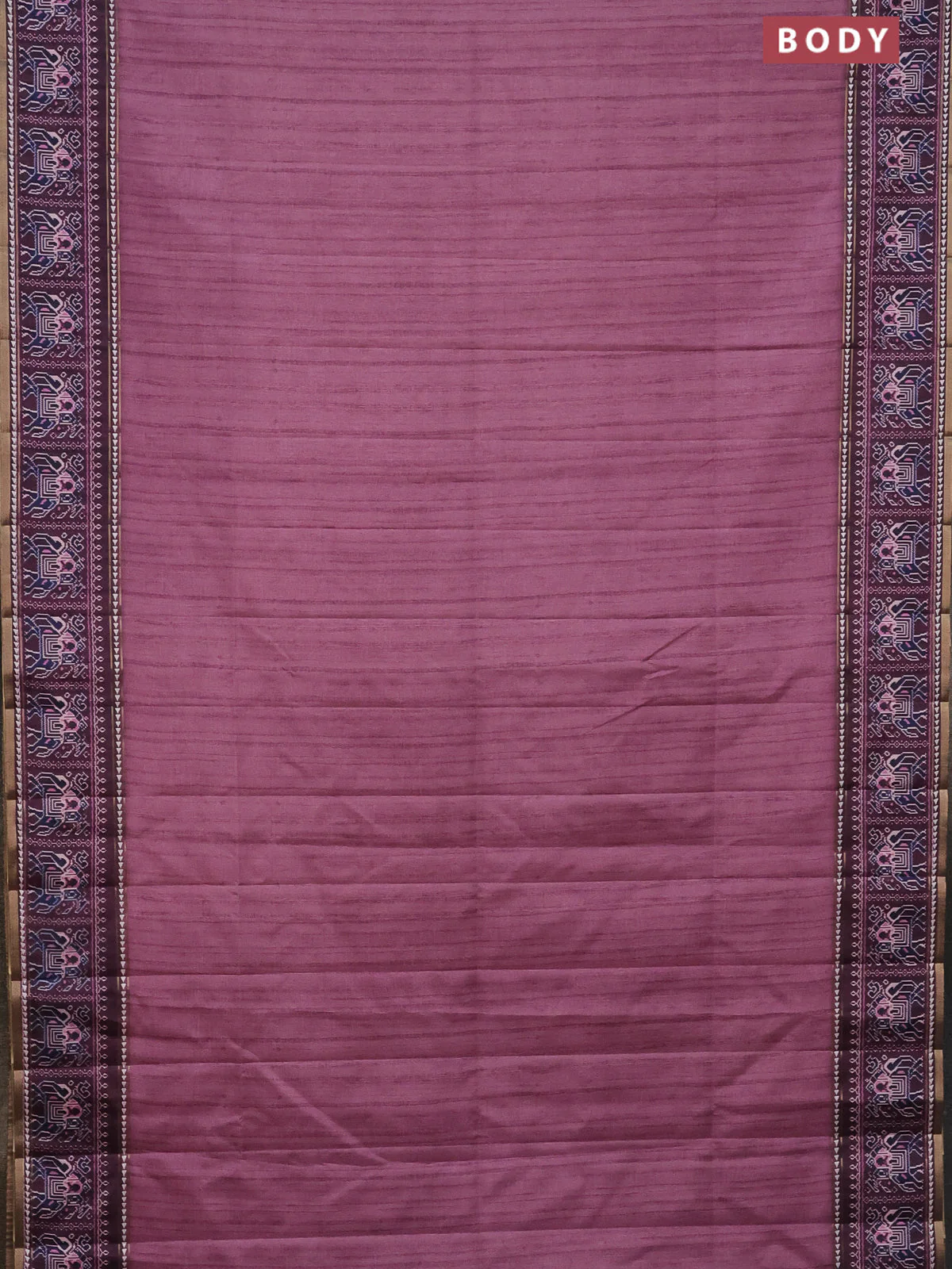 Semi tussar saree mauve pink and wine shade with plain body and patola printed border - Image 2