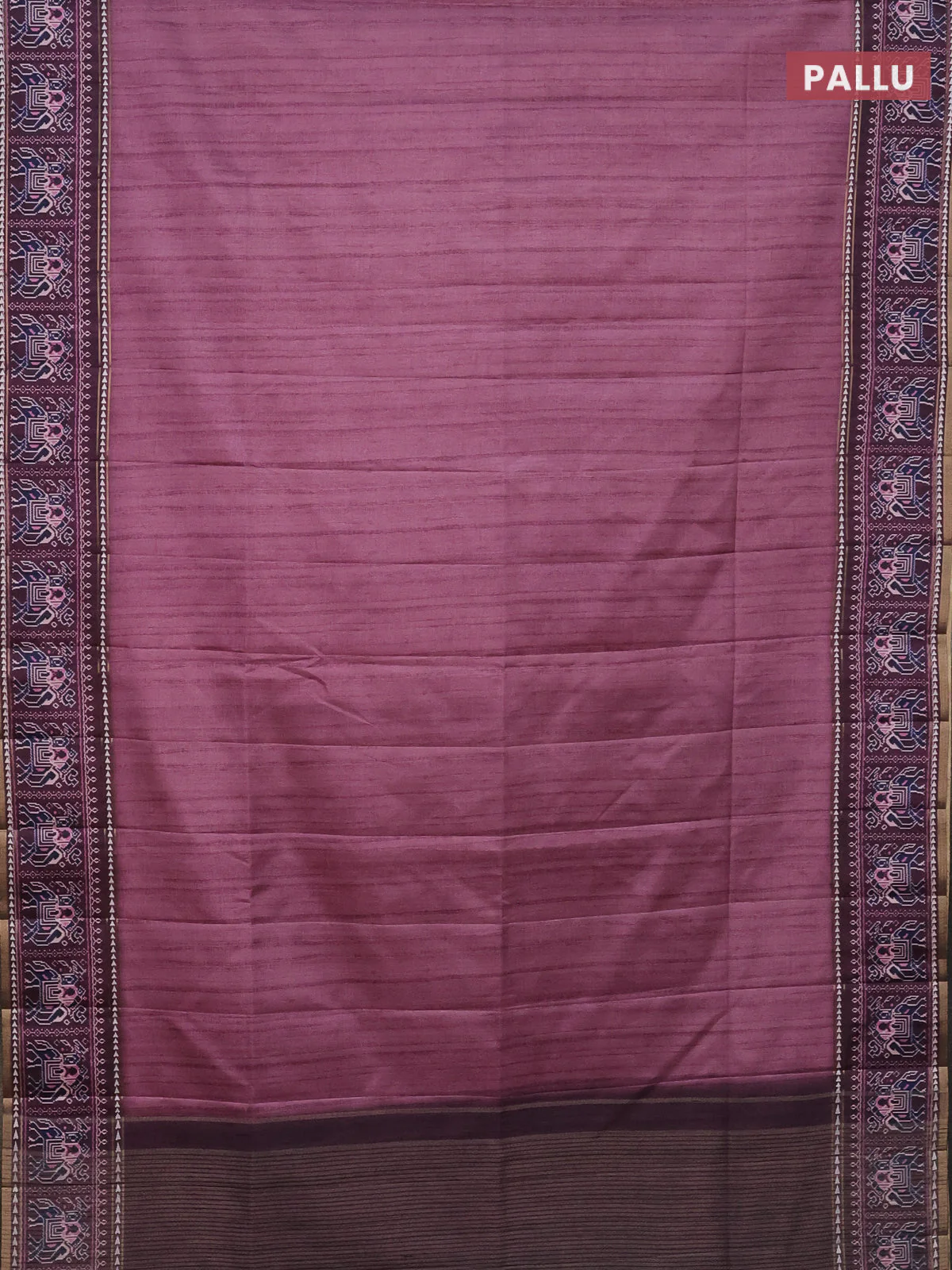 Semi tussar saree mauve pink and wine shade with plain body and patola printed border - Image 3