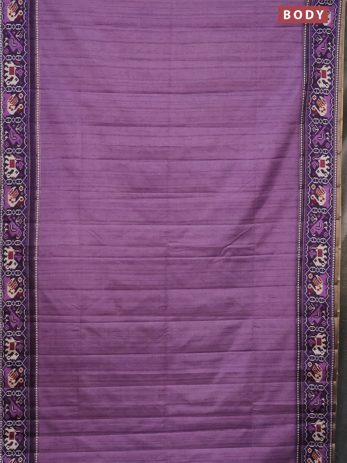 Semi tussar saree mild purple and purple with plain body and patola printed border - Image 2