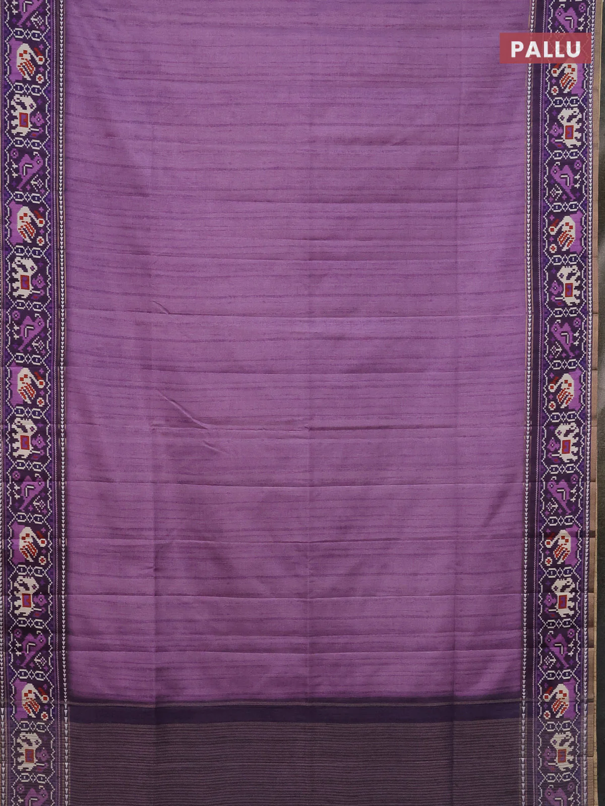 Semi tussar saree mild purple and purple with plain body and patola printed border - Image 3