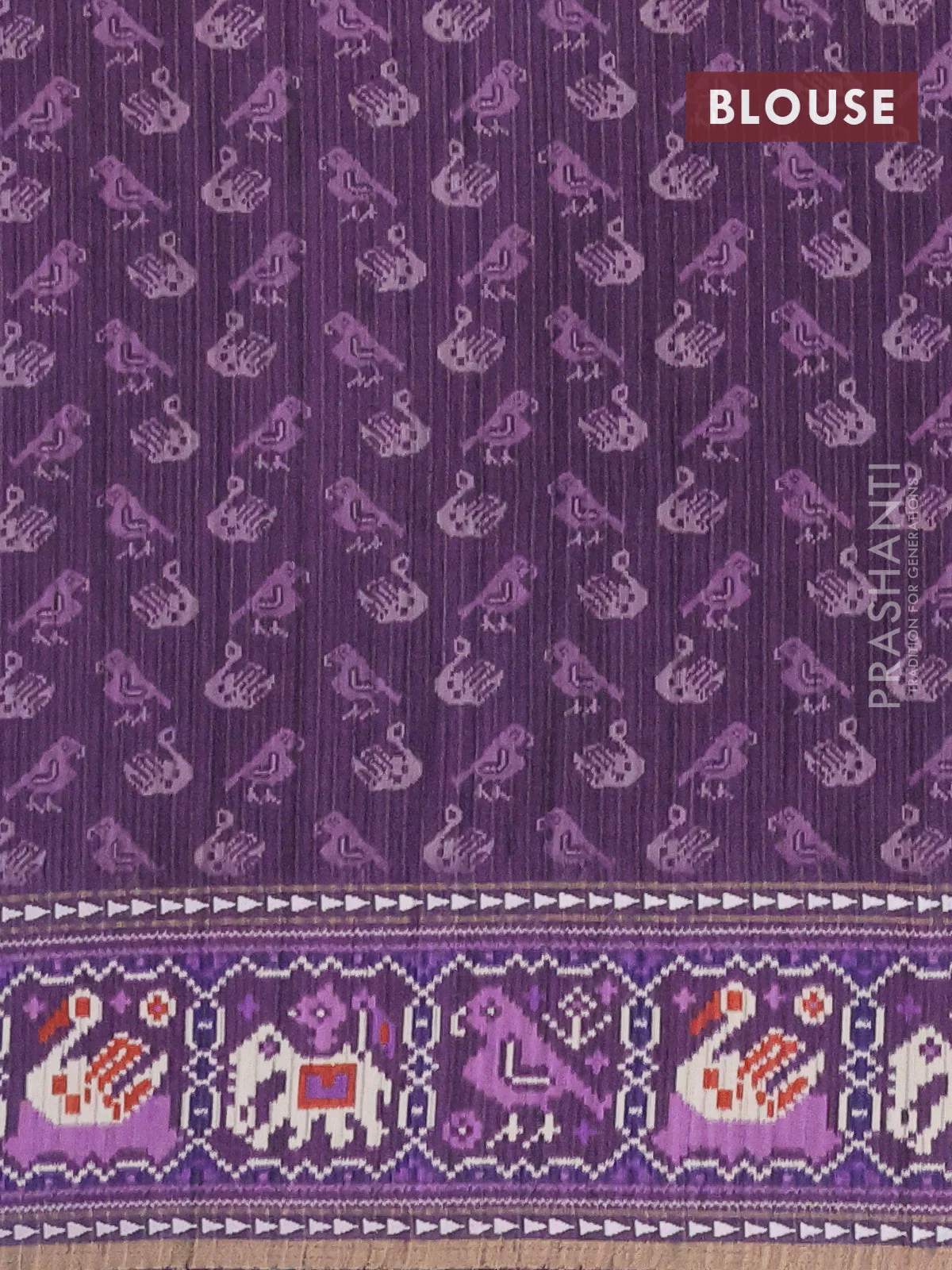 Semi tussar saree mild purple and purple with plain body and patola printed border - Image 4