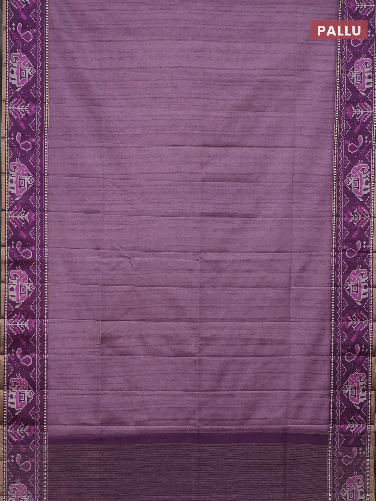 Semi tussar saree mild purple and purple with plain body and patola printed border - Image 3