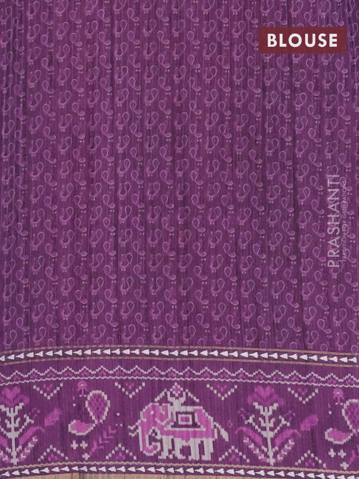 Semi tussar saree mild purple and purple with plain body and patola printed border - Image 4