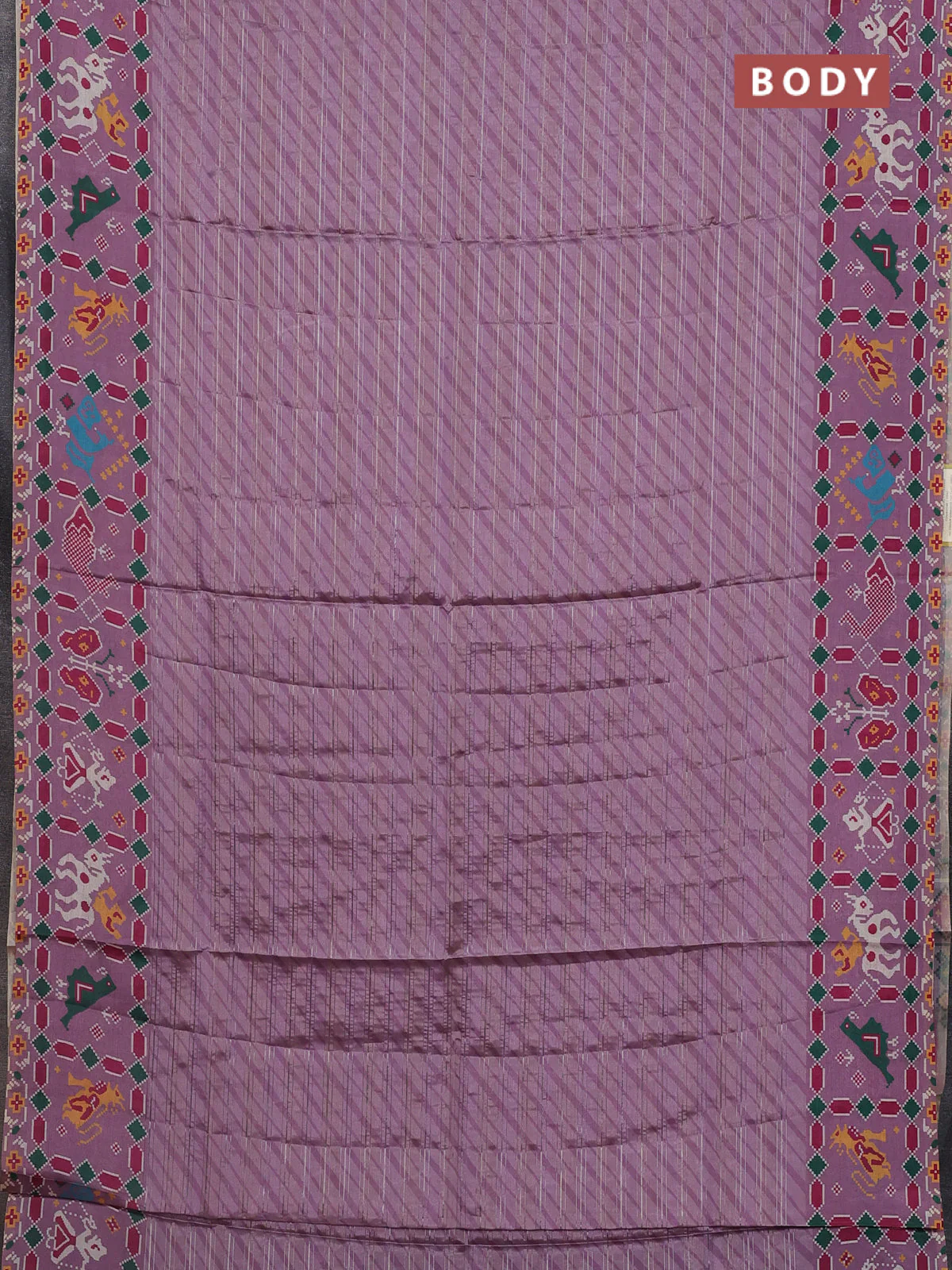 Semi tussar saree mild purple with leheriya prints and patola printed border - Image 2