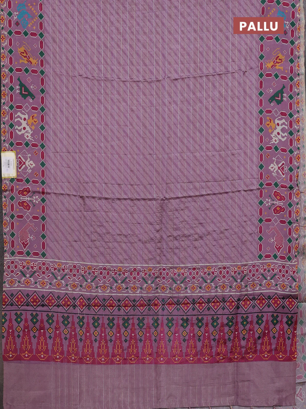 Semi tussar saree mild purple with leheriya prints and patola printed border - Image 3