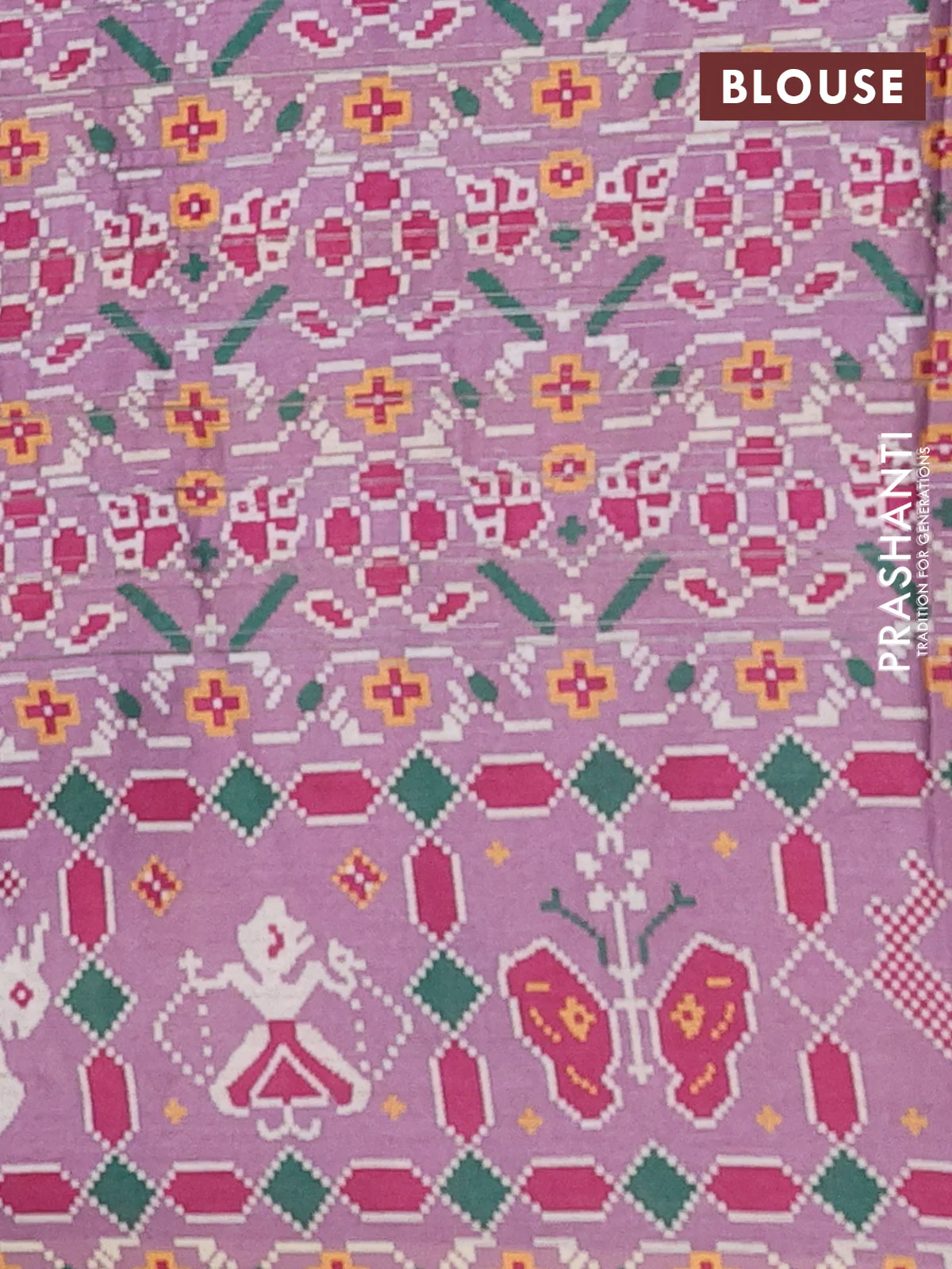Semi tussar saree mild purple with leheriya prints and patola printed border - Image 4