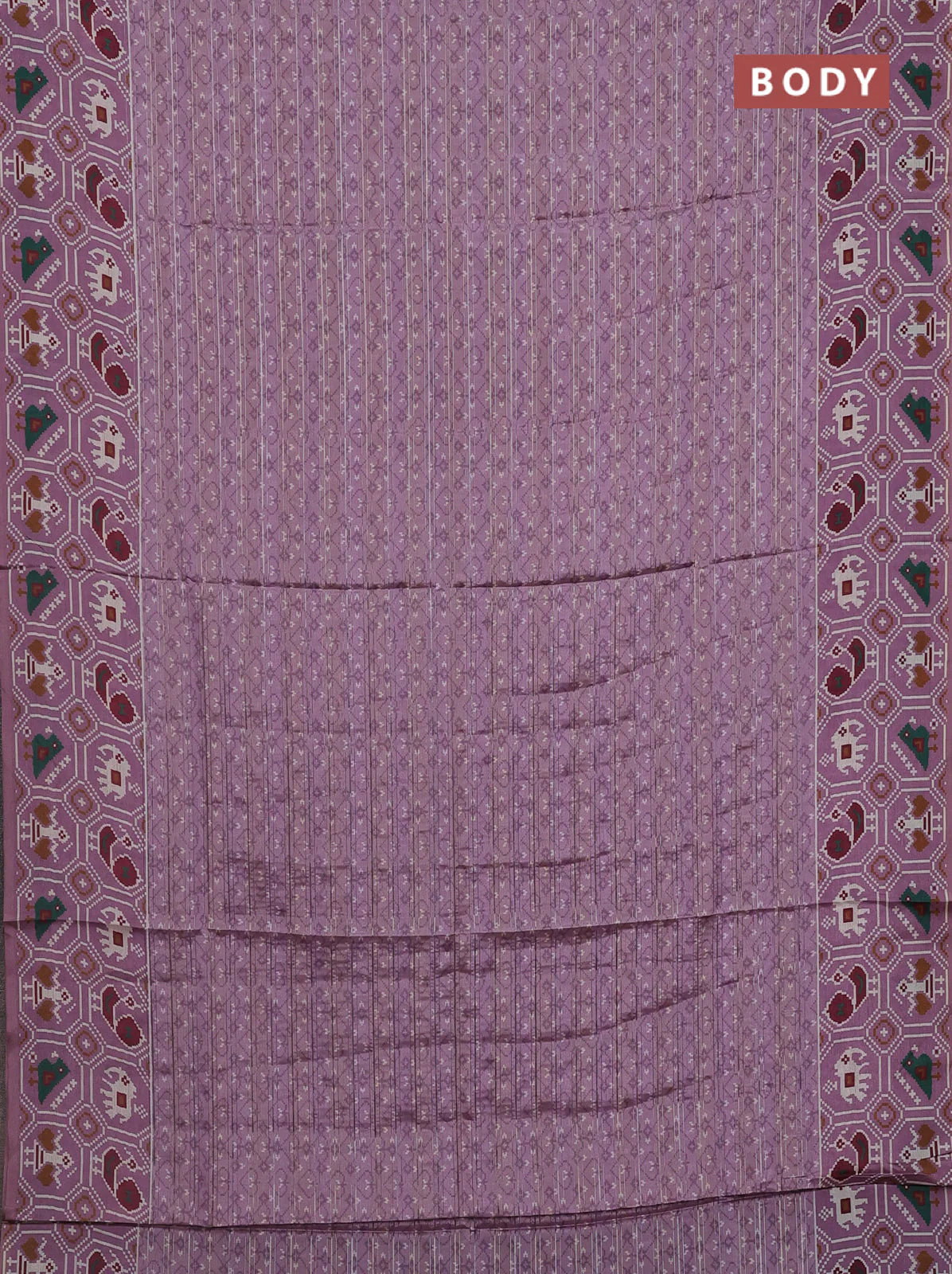 Semi tussar saree mild purple with zari stripes pattern and patola printed border - Image 2