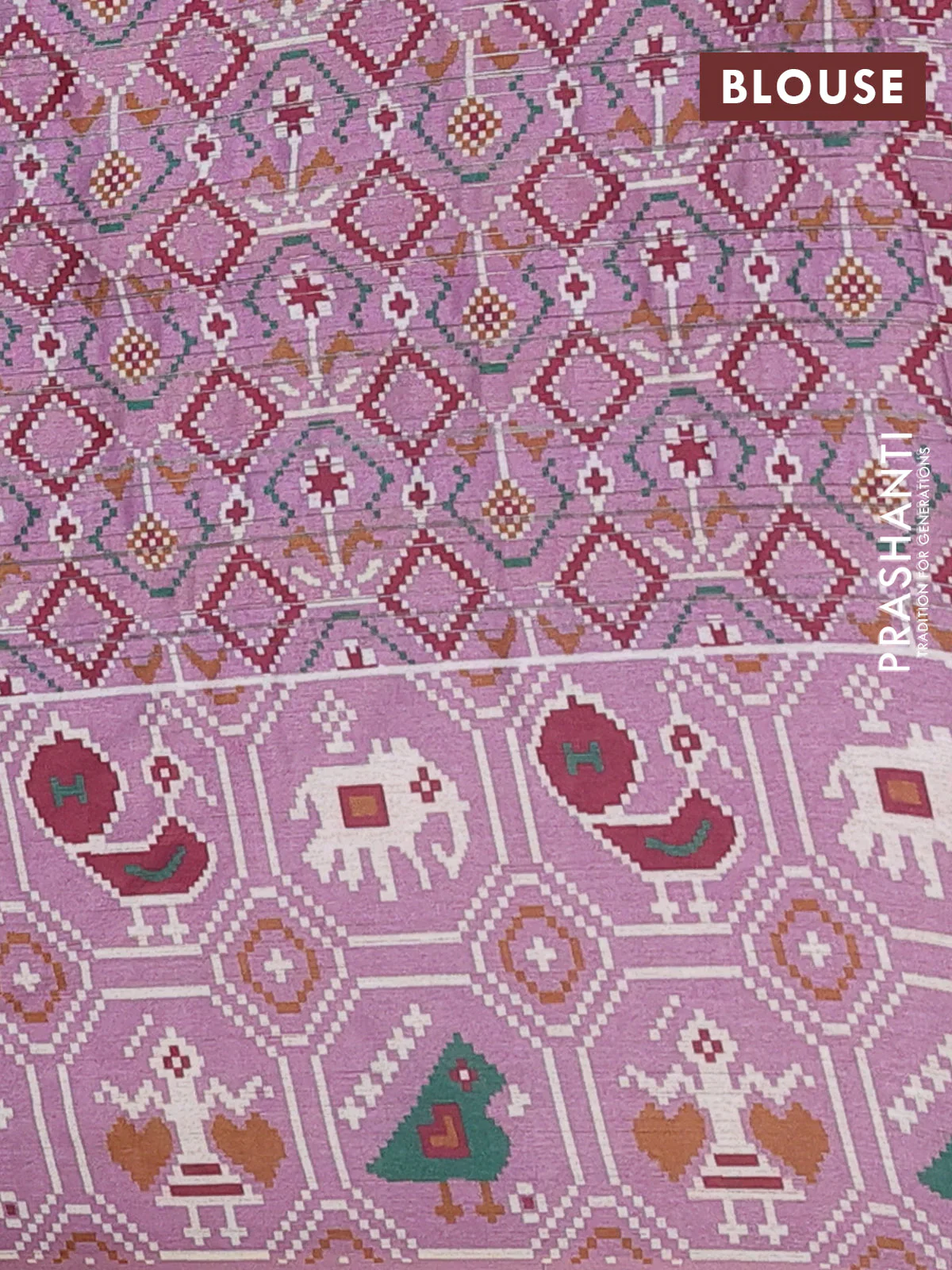 Semi tussar saree mild purple with zari stripes pattern and patola printed border - Image 4