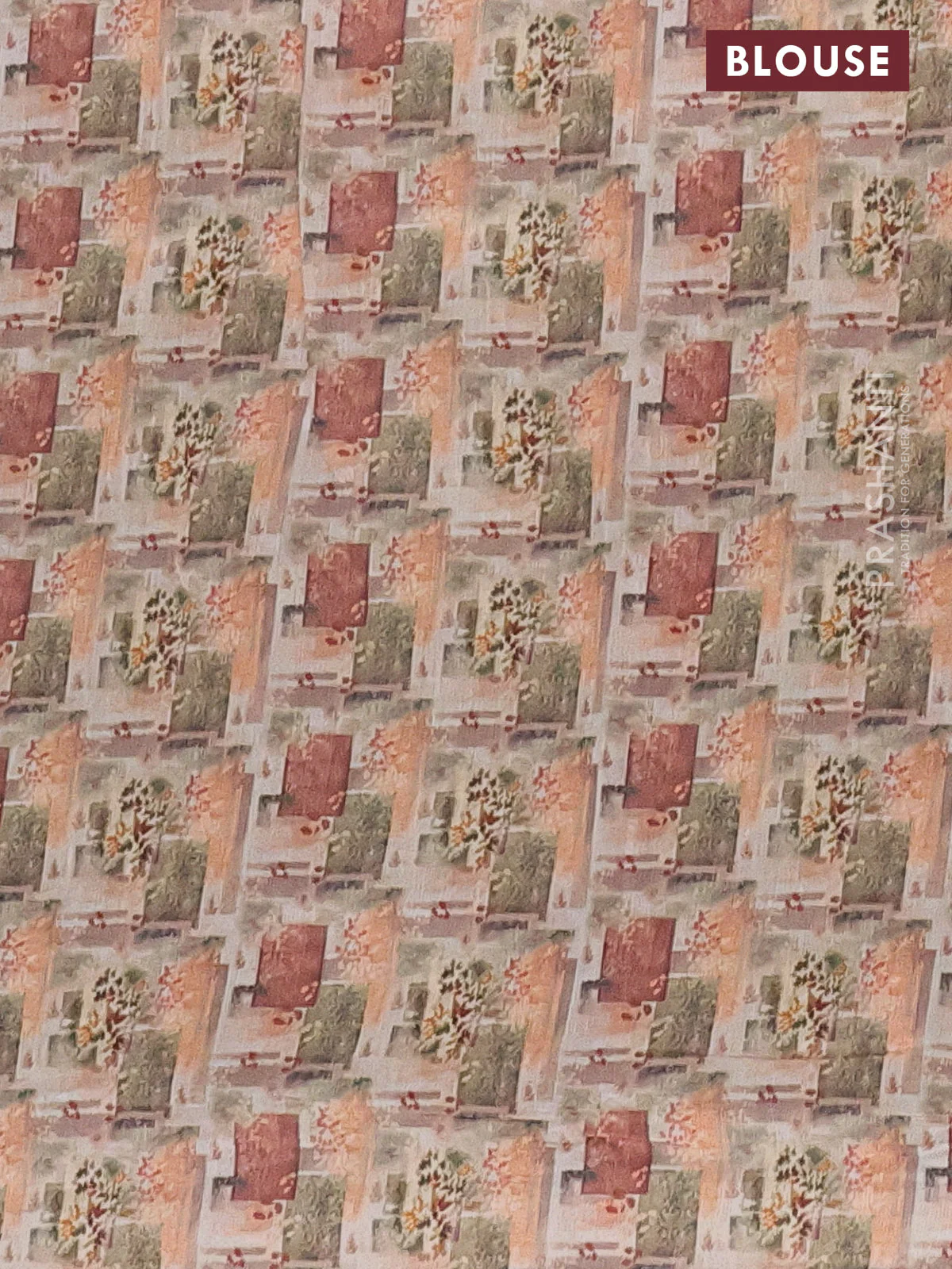 Semi tussar saree multi colour and rust shade with allover prints and kantha stitich work border - Image 4