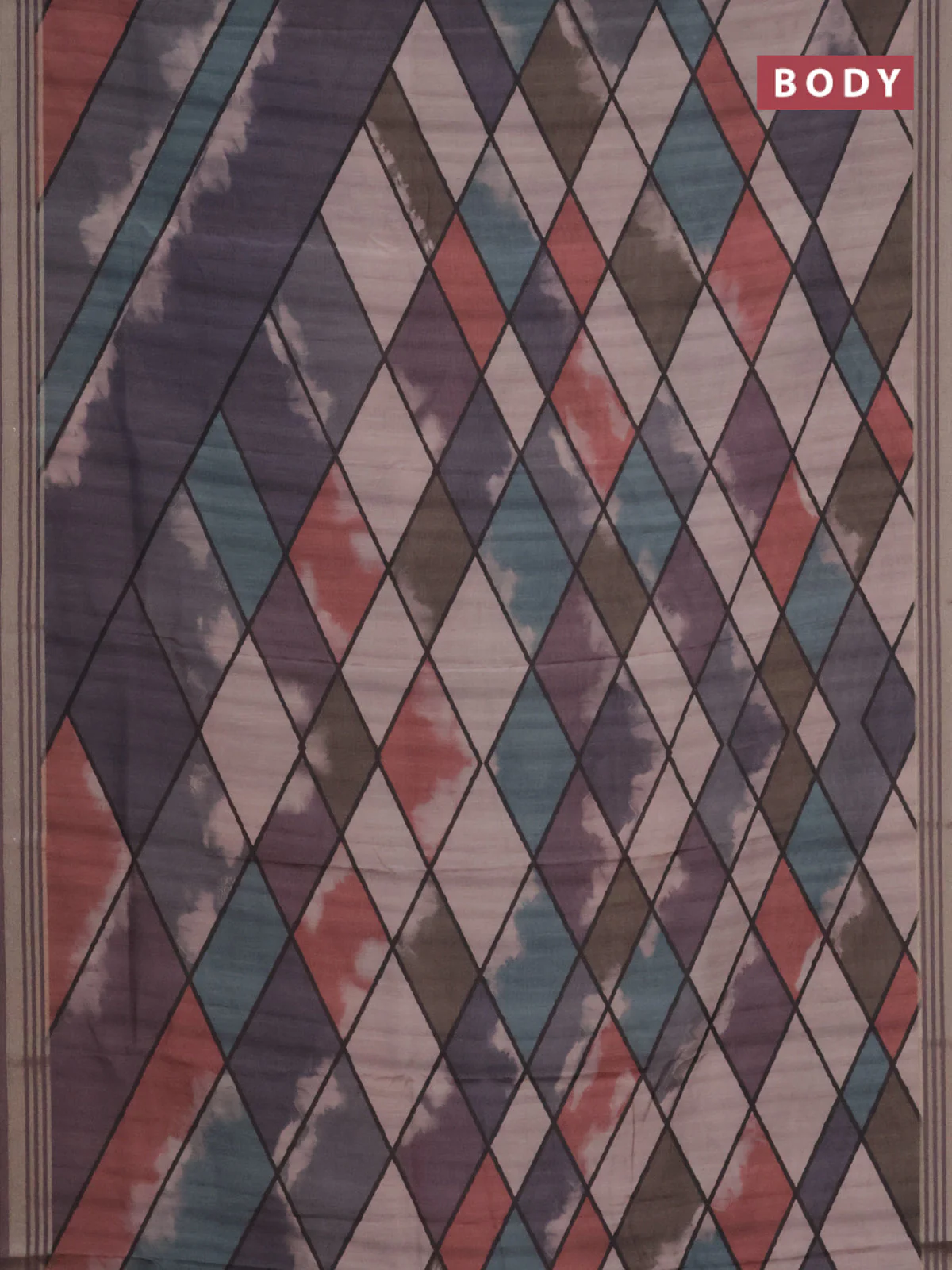 Semi tussar saree multicolour and grey with allover geometric prints and zari woven border - Image 2