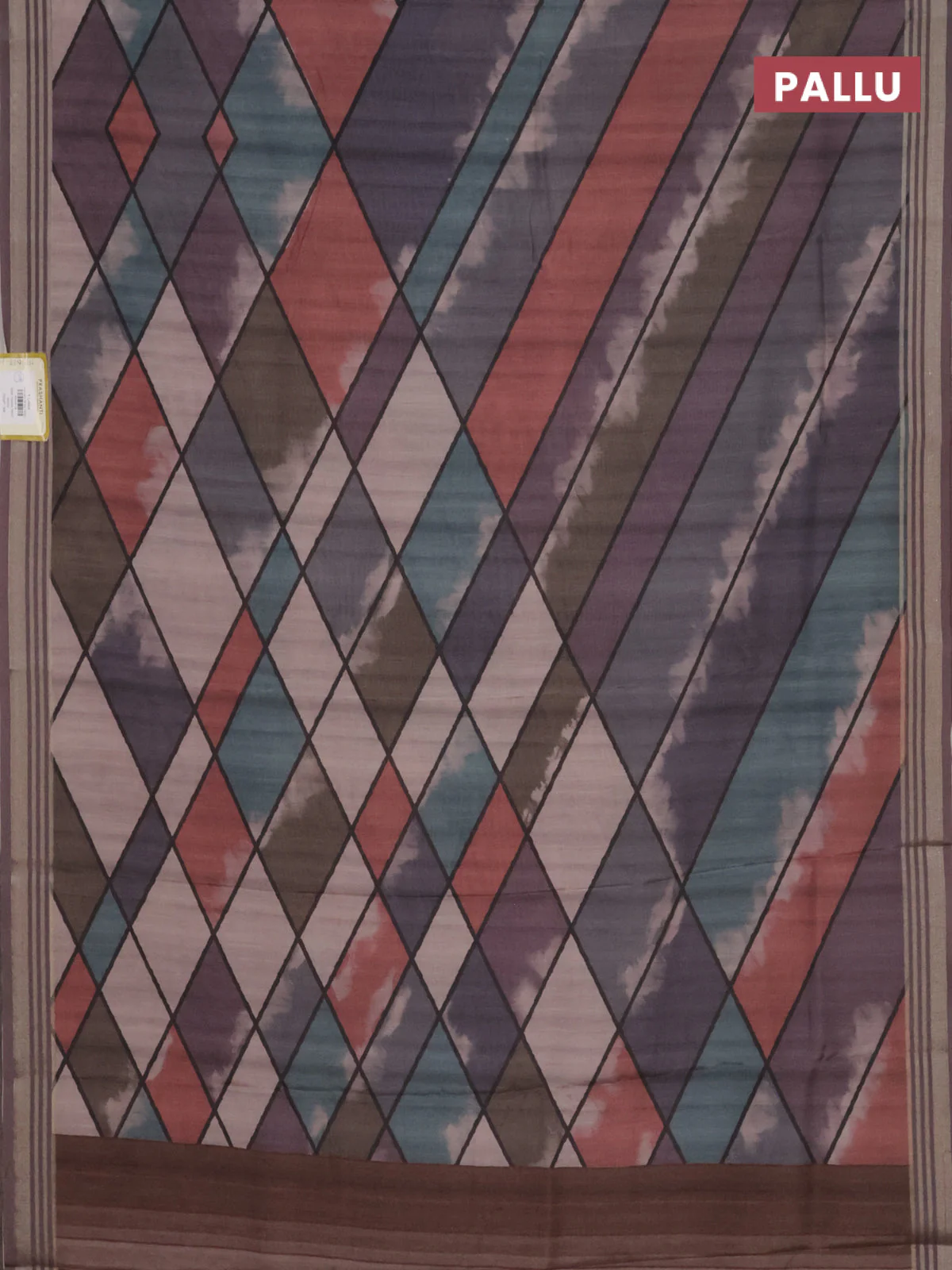 Semi tussar saree multicolour and grey with allover geometric prints and zari woven border - Image 3
