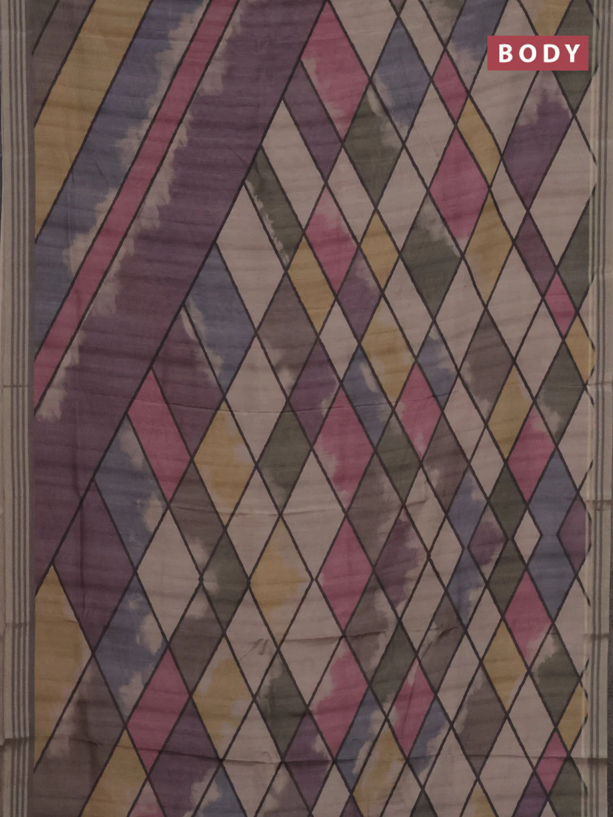 Semi tussar saree multicolour and grey with allover geometric prints and zari woven border - Image 2