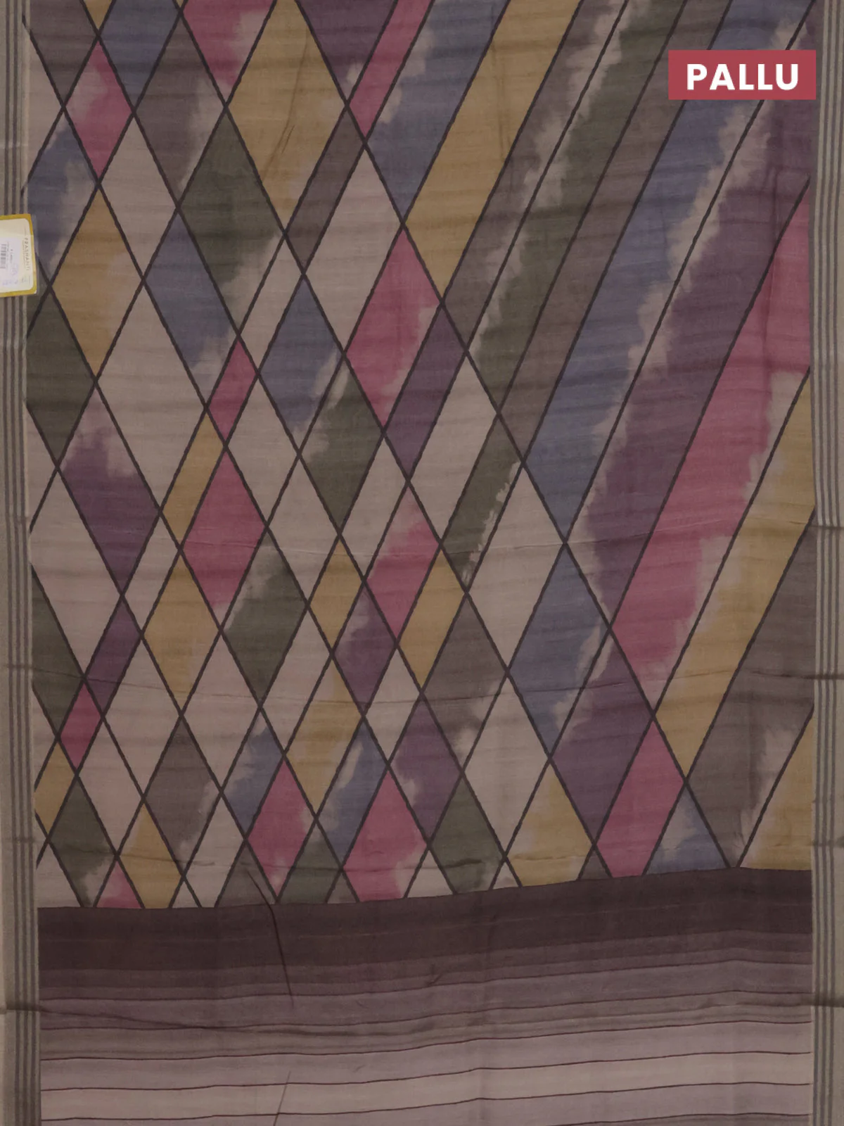 Semi tussar saree multicolour and grey with allover geometric prints and zari woven border - Image 3