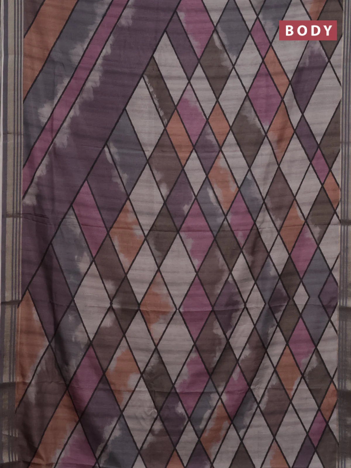 Semi tussar saree multicolour and grey with allover geometric prints and zari woven border - Image 2