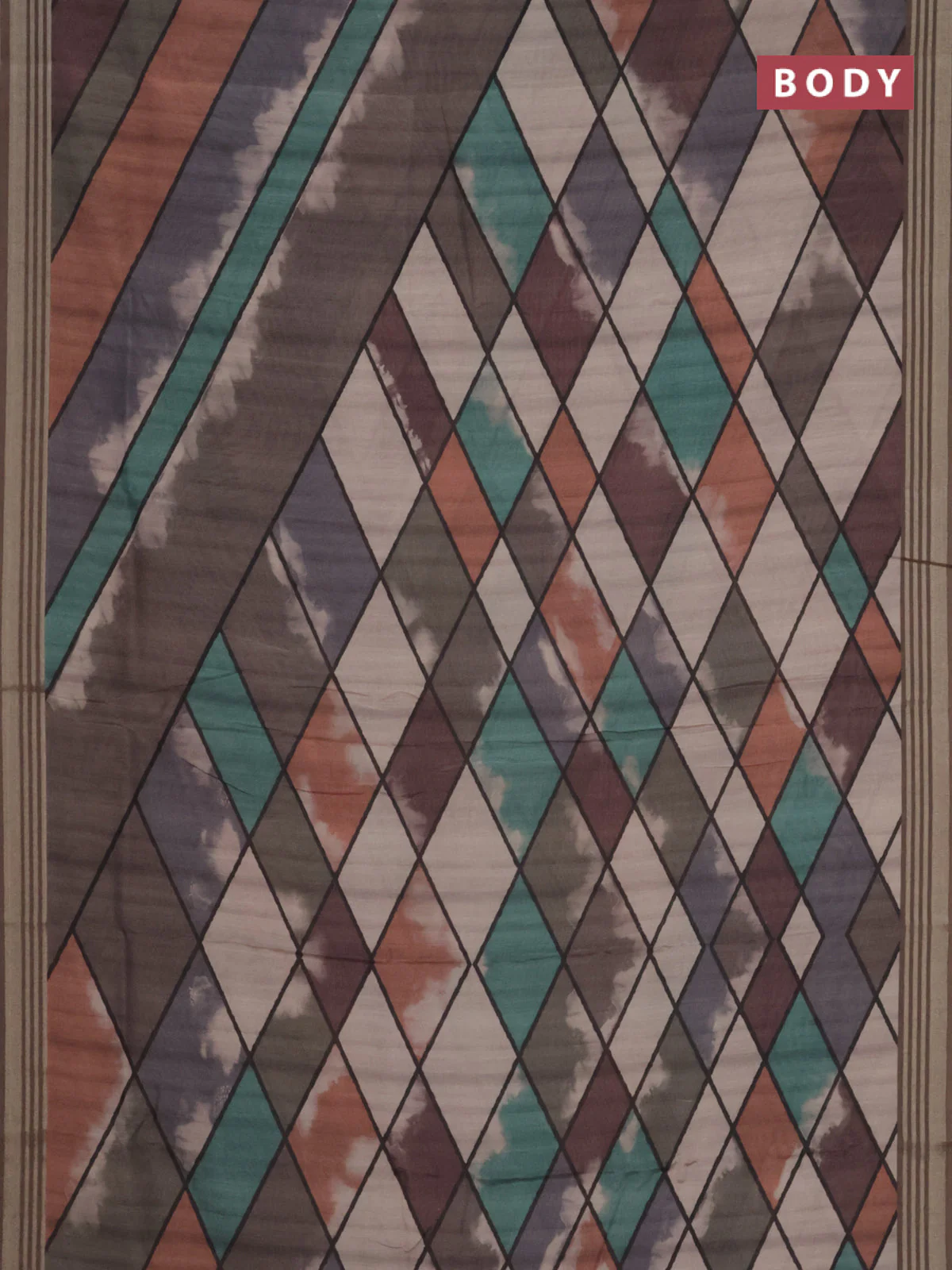 Semi tussar saree multicolour and grey with allover geometric prints and zari woven border - Image 2