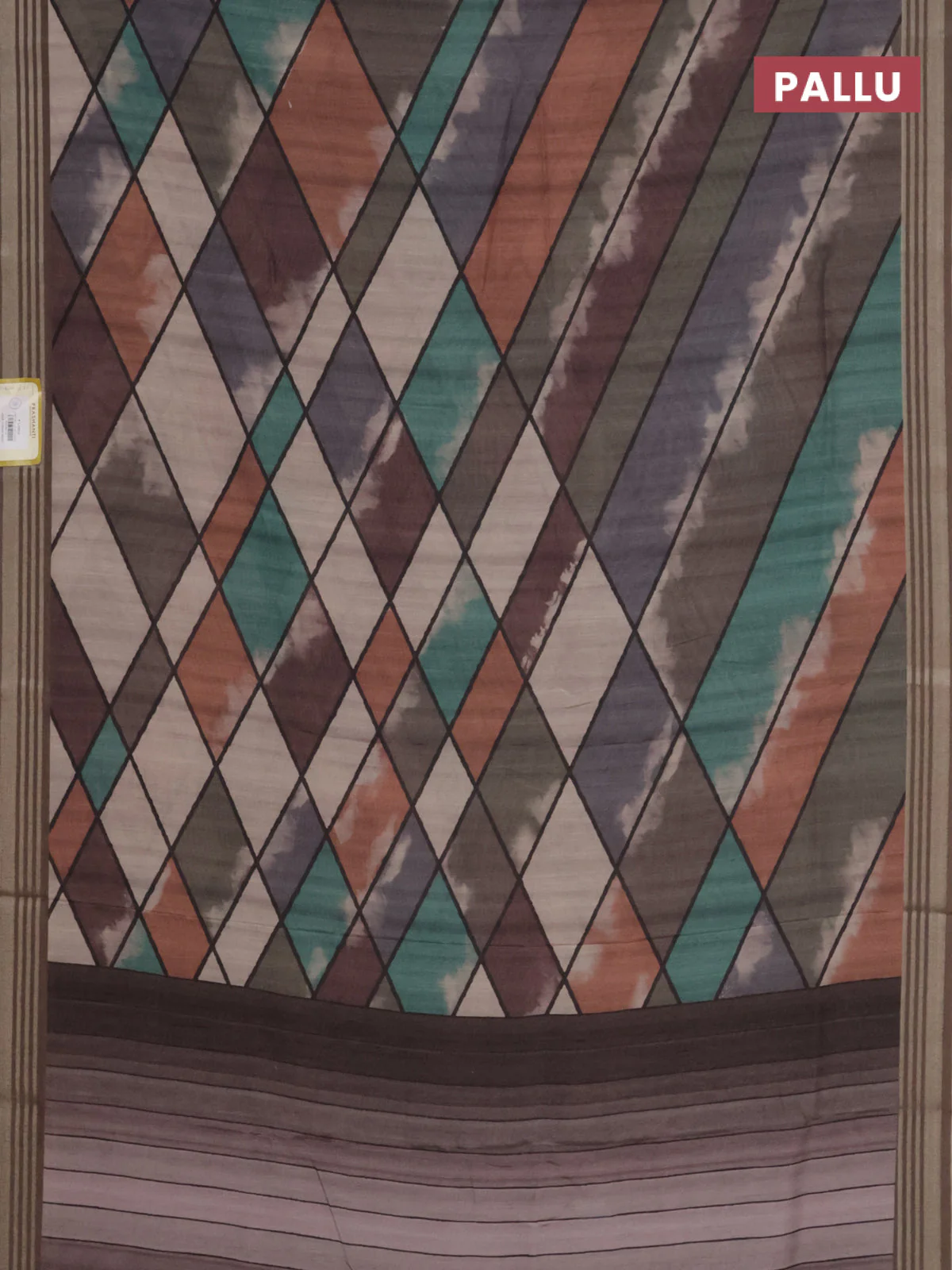 Semi tussar saree multicolour and grey with allover geometric prints and zari woven border - Image 3