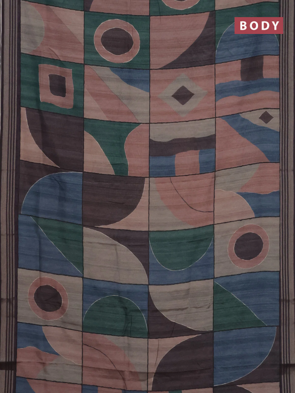 Semi tussar saree multicolour and jamun shade with allover prints and zari woven border - Image 2