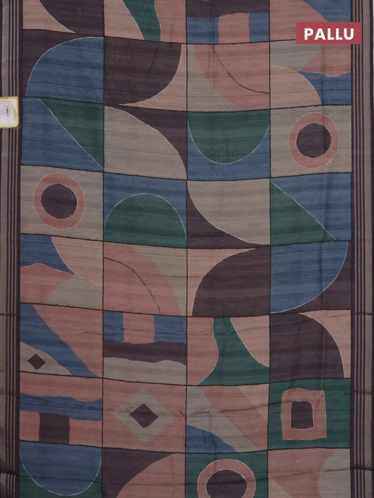 Semi tussar saree multicolour and jamun shade with allover prints and zari woven border - Image 3