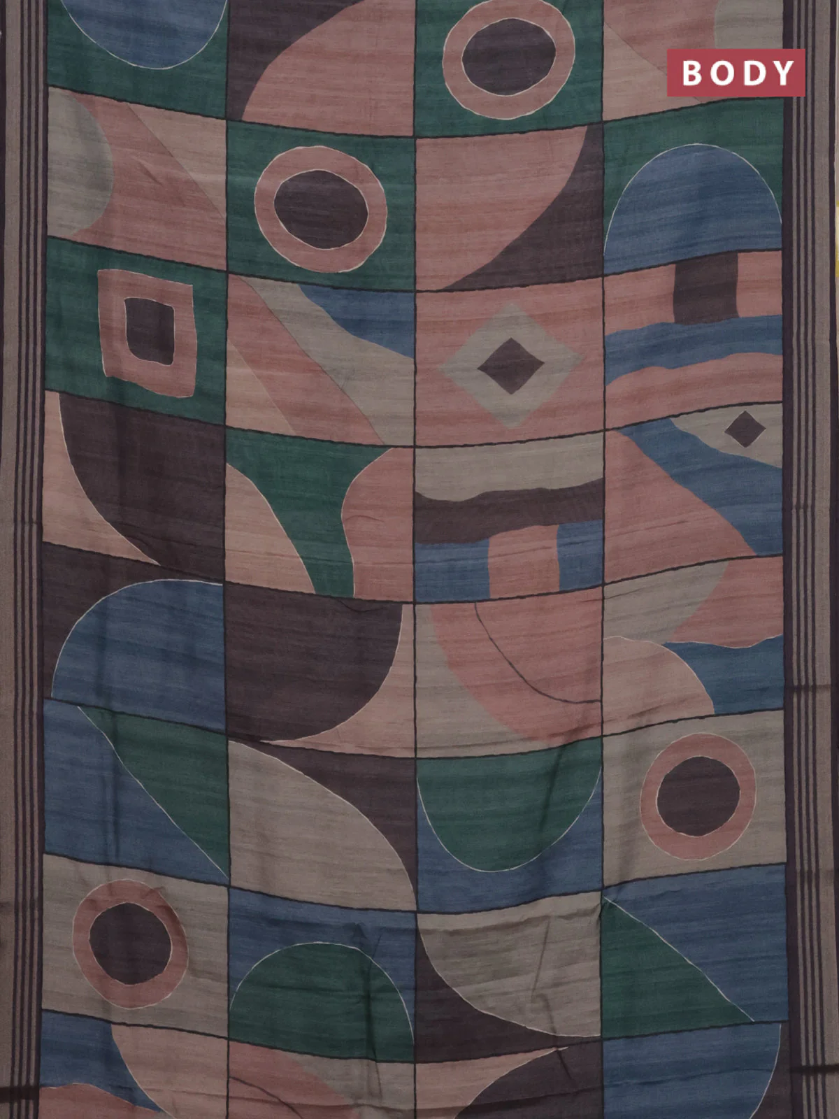 Semi tussar saree multicolour and jamun shade with allover prints and zari woven border - Image 2
