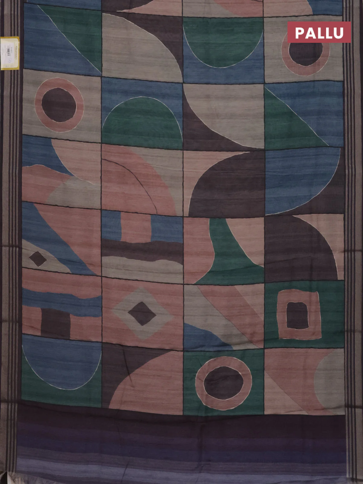Semi tussar saree multicolour and jamun shade with allover prints and zari woven border - Image 3