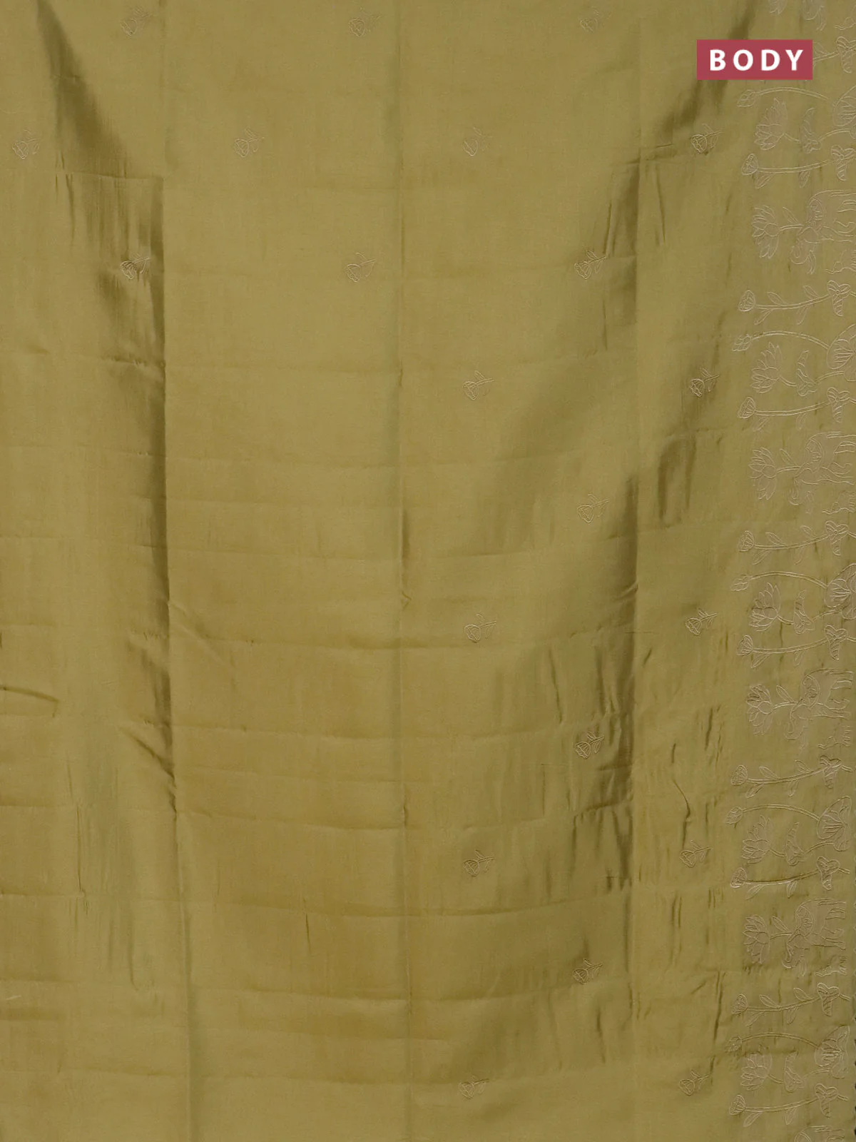 Semi tussar saree mustard shade with floral embroidery work and applique work border - Image 2