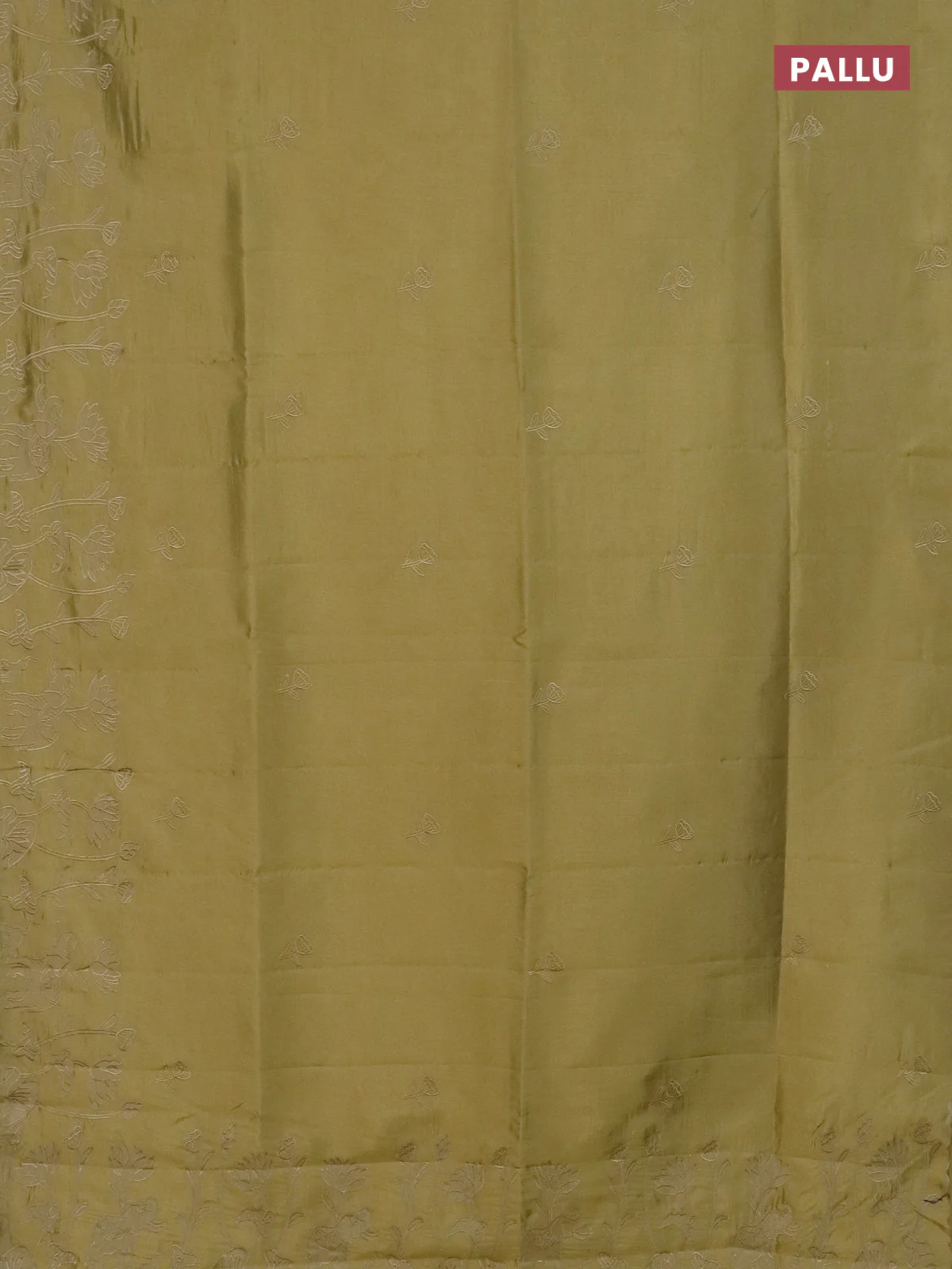 Semi tussar saree mustard shade with floral embroidery work and applique work border - Image 3