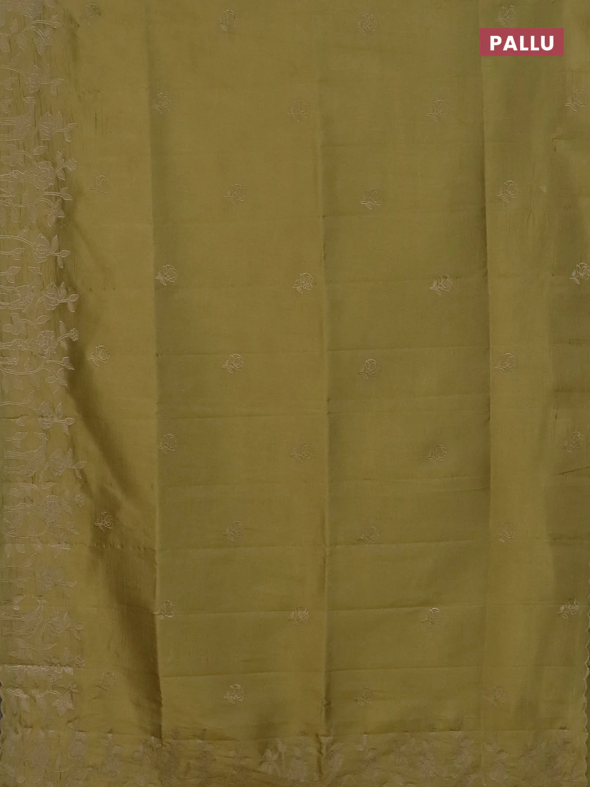 Semi tussar saree mustard shade with floral embroidery work and applique work border - Image 3