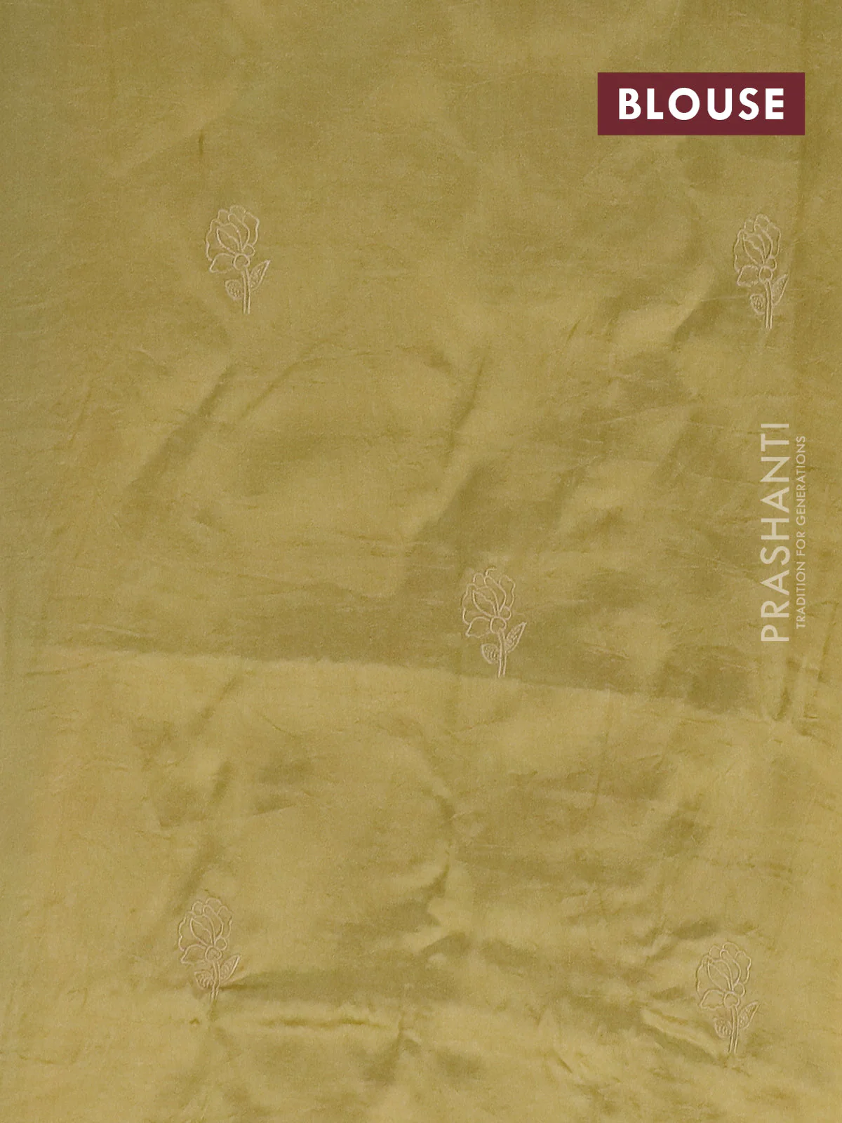 Semi tussar saree mustard shade with floral embroidery work and applique work border - Image 4