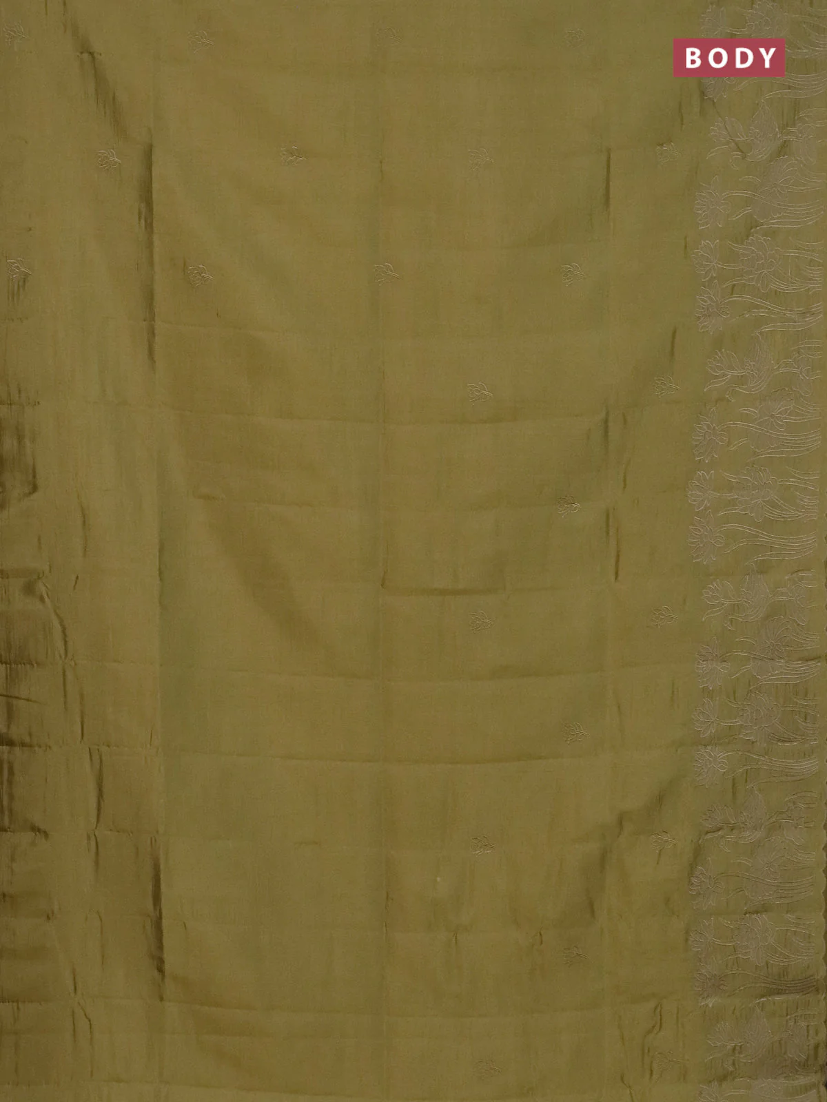 Semi tussar saree mustard shade with floral embroidery work and applique work border - Image 2