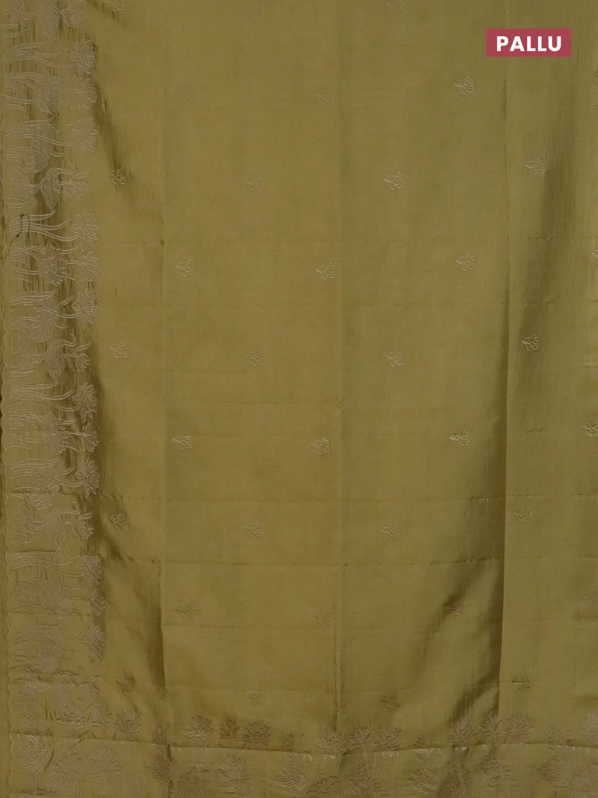 Semi tussar saree mustard shade with floral embroidery work and applique work border - Image 3