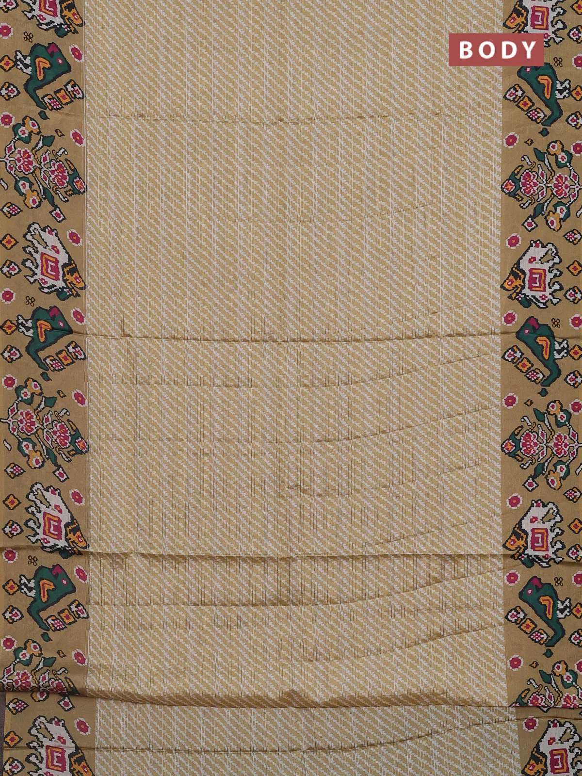 Semi tussar saree mustard shade with leheriya prints and patola printed border - Image 2