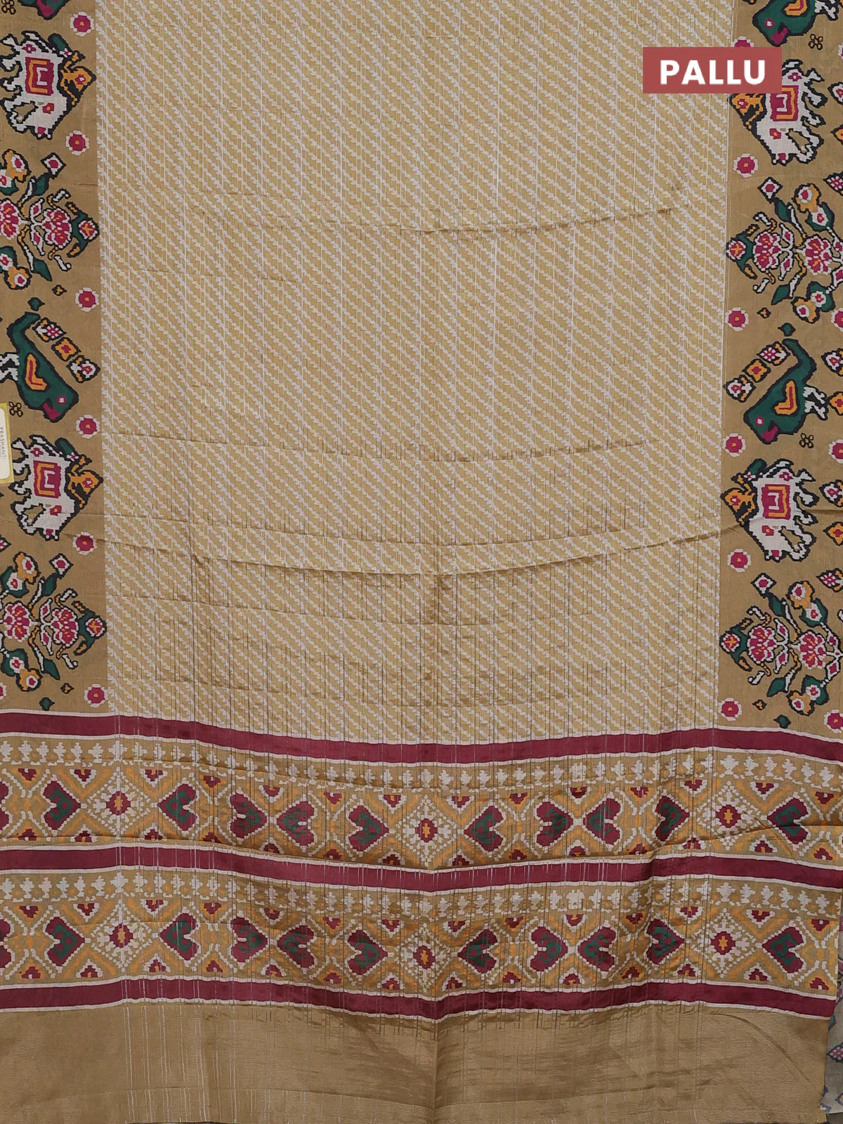 Semi tussar saree mustard shade with leheriya prints and patola printed border - Image 3