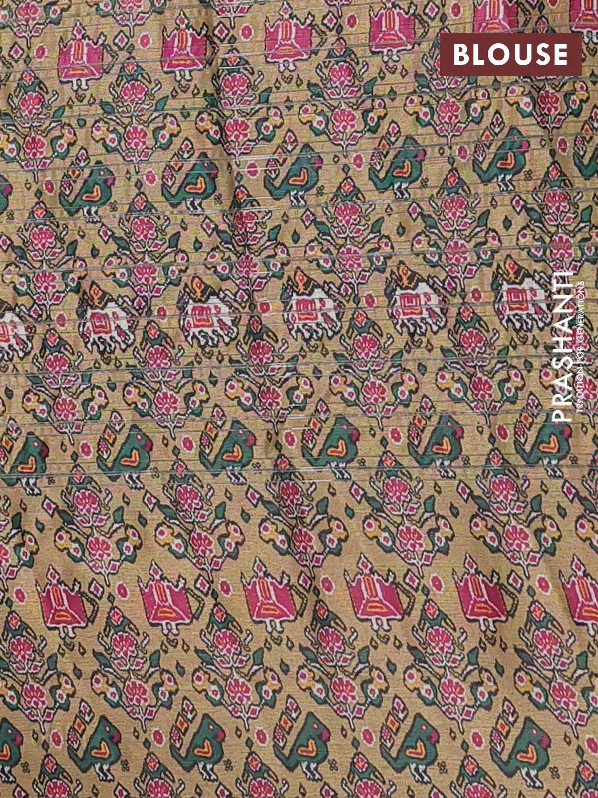 Semi tussar saree mustard shade with leheriya prints and patola printed border - Image 4
